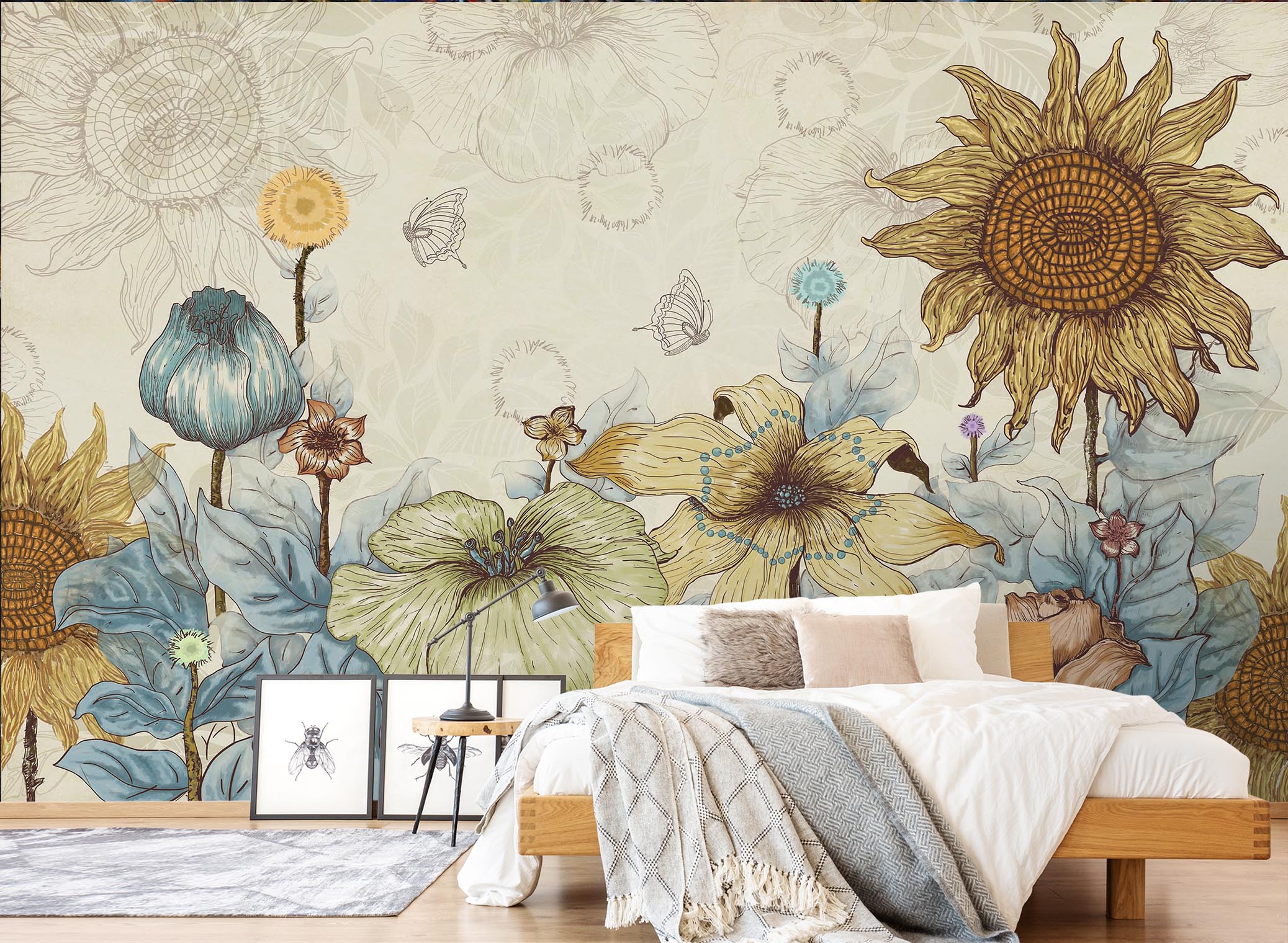 3D Hand Drawn Sunflower 109 Wall Murals Wallpaper AJ Wallpaper 2