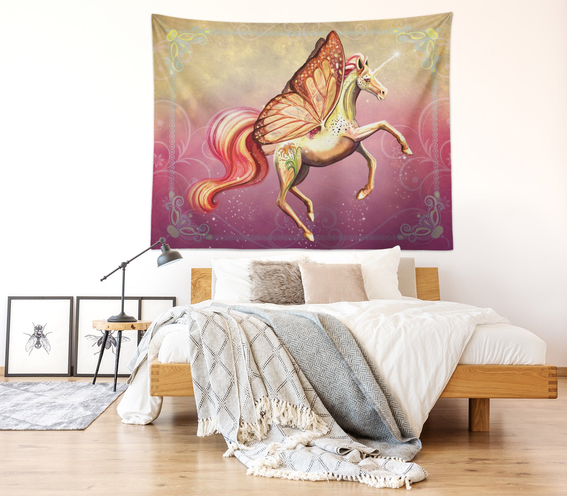 3D Yellow Butterfly Unicorn 945 Rose Catherine Khan Tapestry Hanging Cloth Hang
