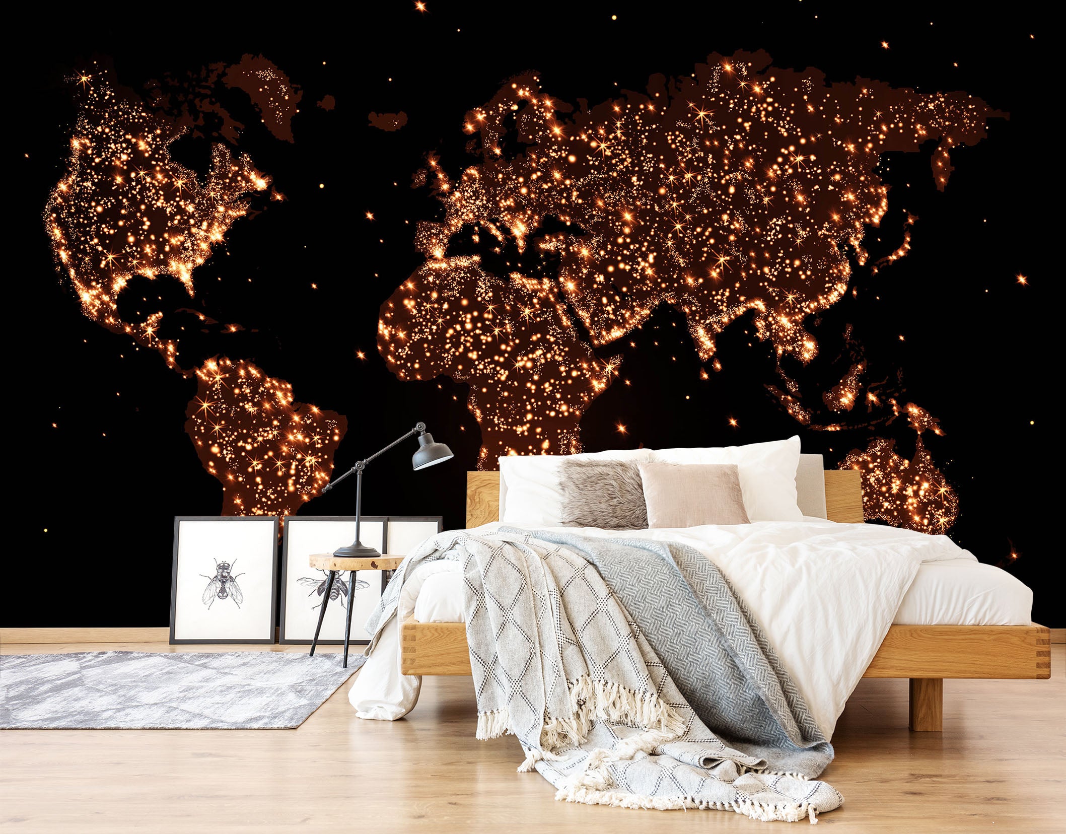 3D Golden Lights 2054 World Map Wall Murals