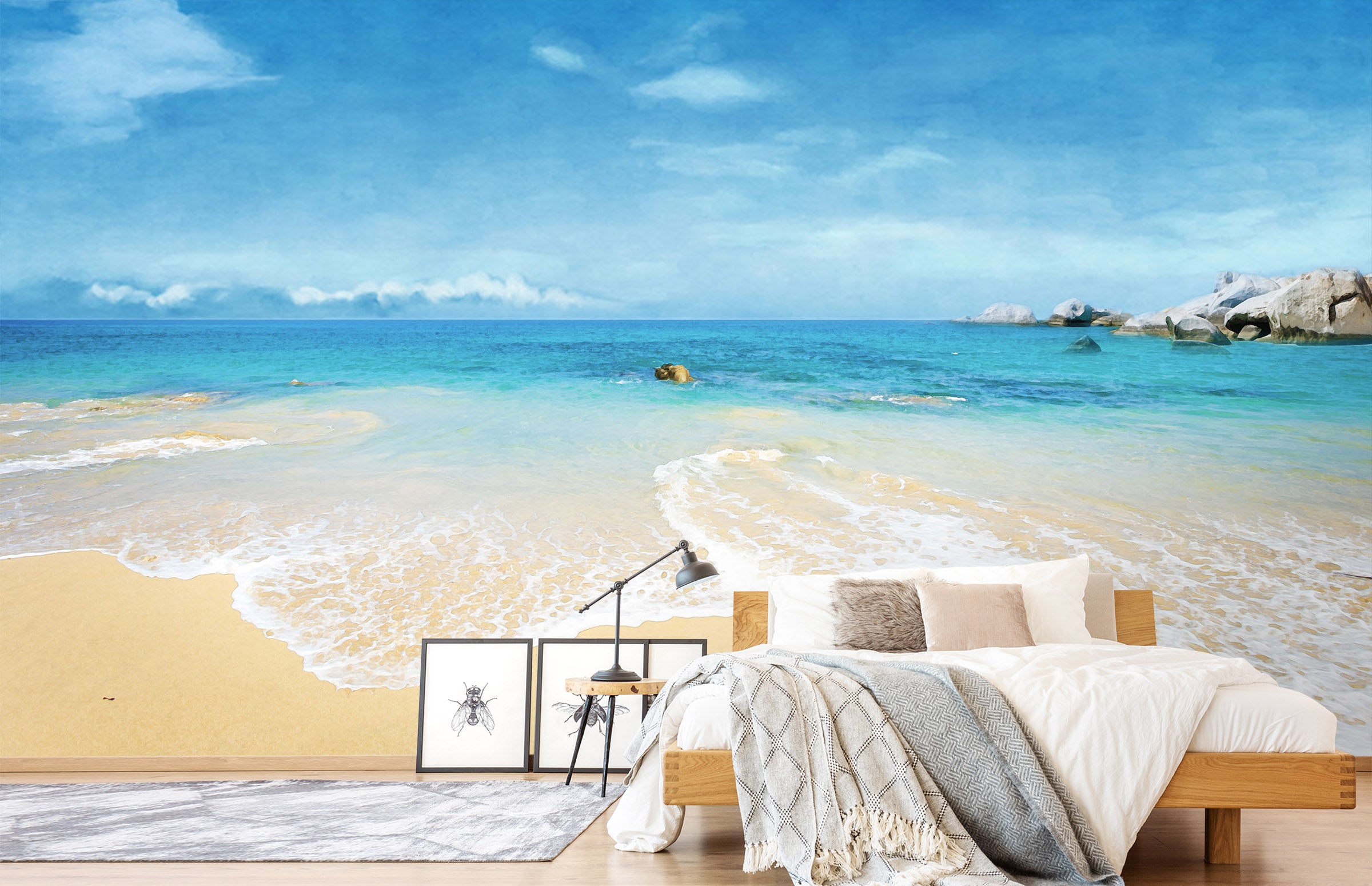 3D Watercolor Beach 067 Wall Murals