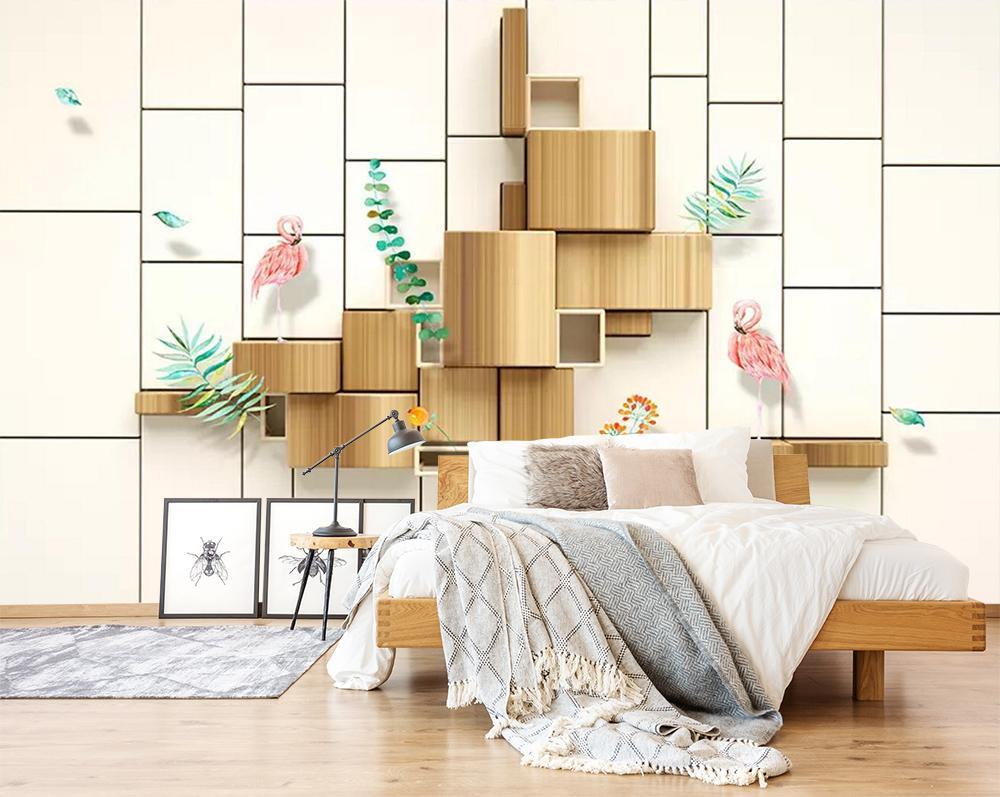 3D Wood Flamingo 305 Wallpaper AJ Wallpaper