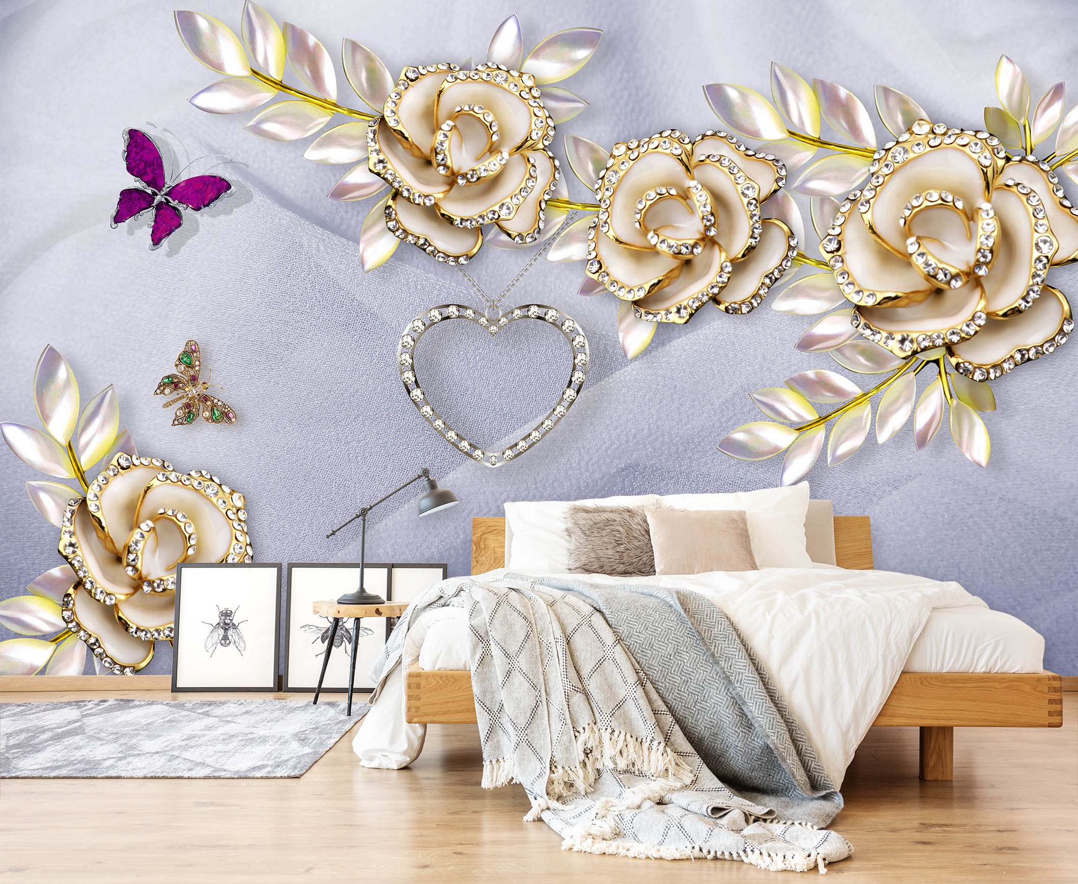 3D Golden Flowers 1451 Wall Murals