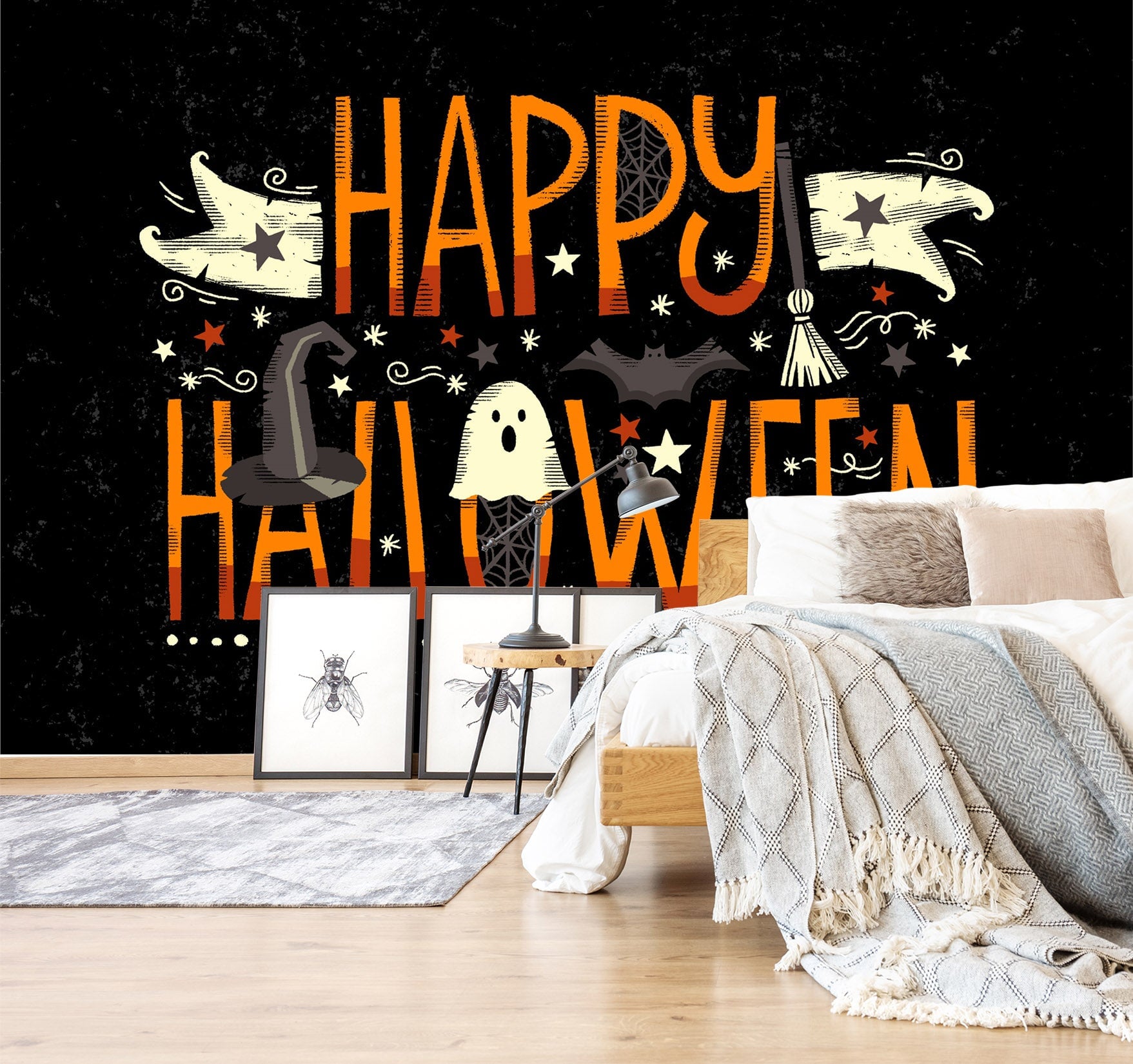 3D Broom Hat Stars 1009 Halloween Wall Murals Wallpaper AJ Wallpaper 2