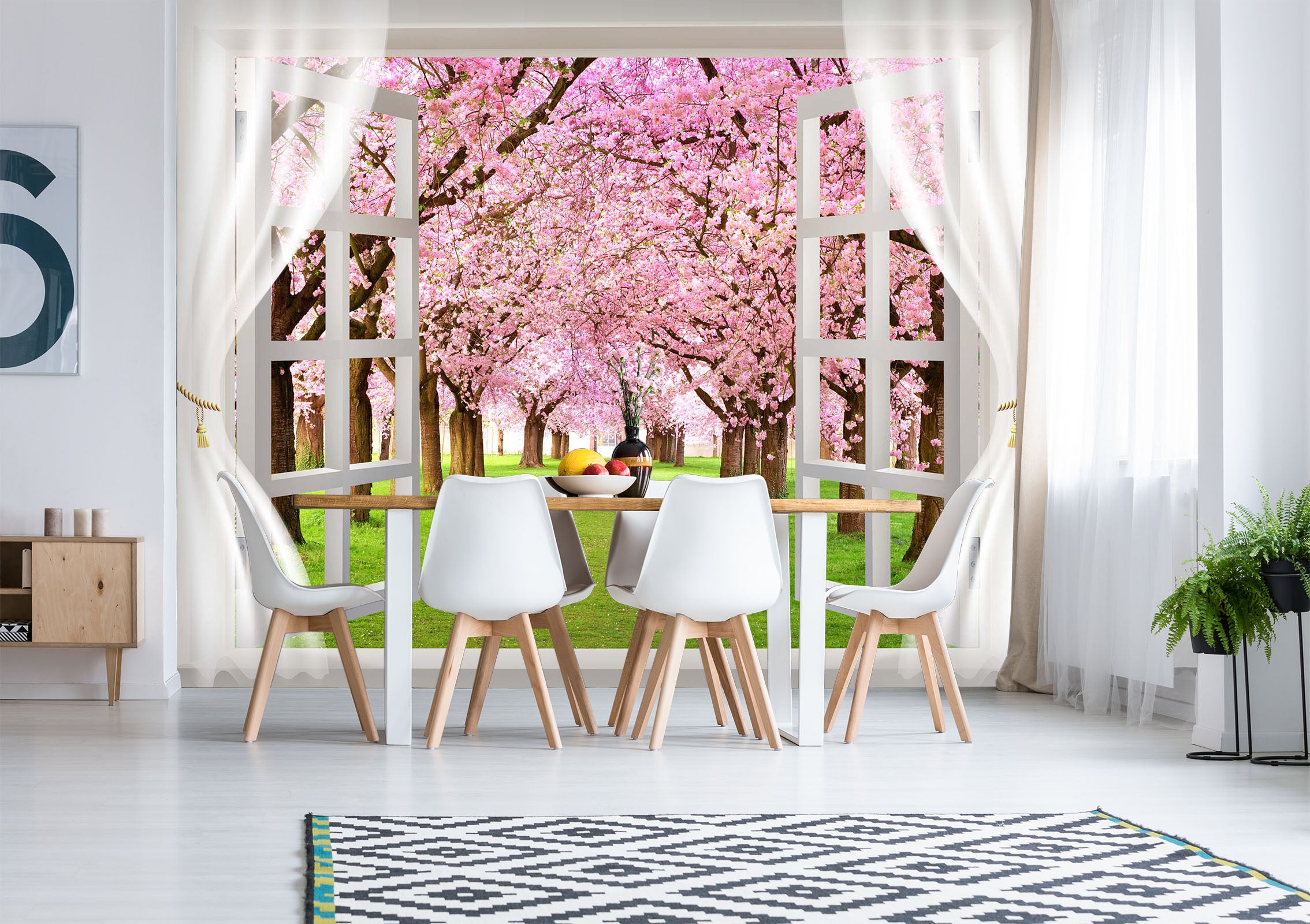 3D Window Cherry Forest 131 Wall Murals