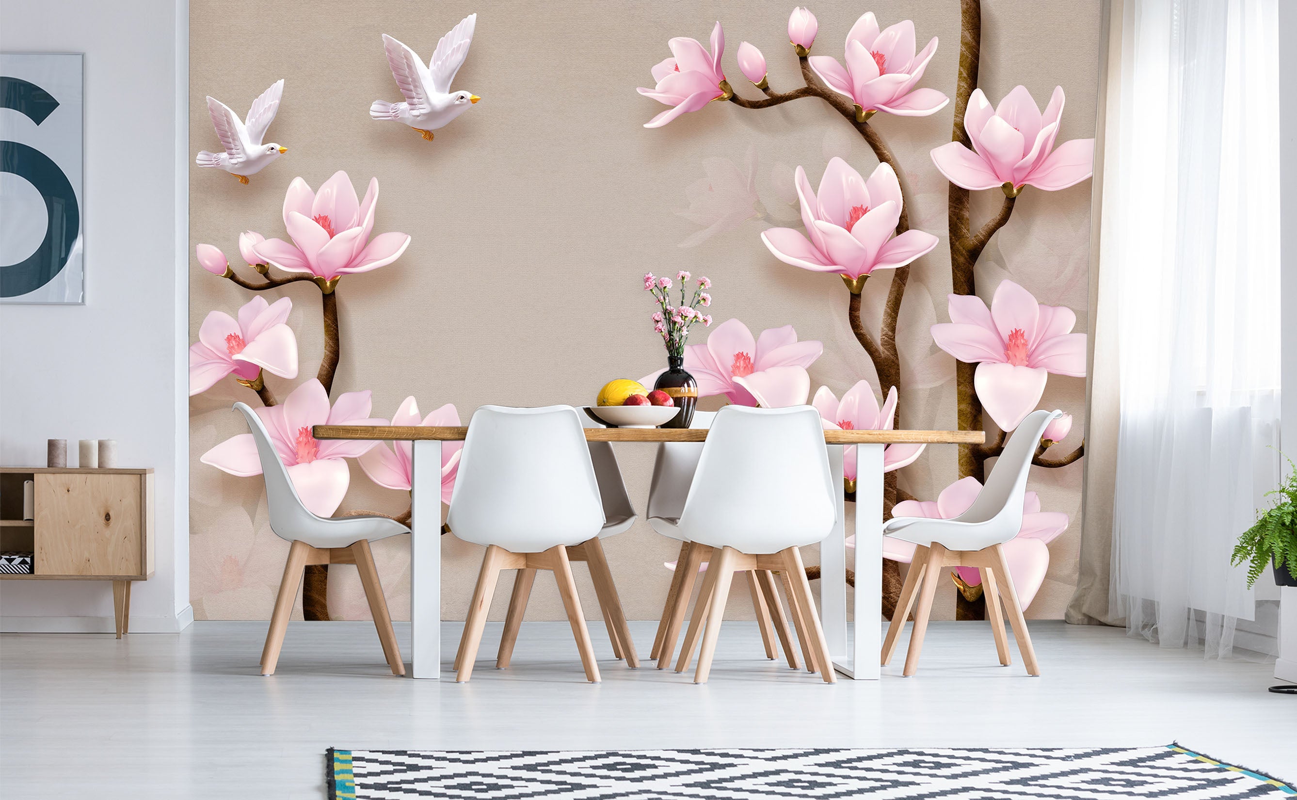 3D Pink Flowers 1466 Wall Murals