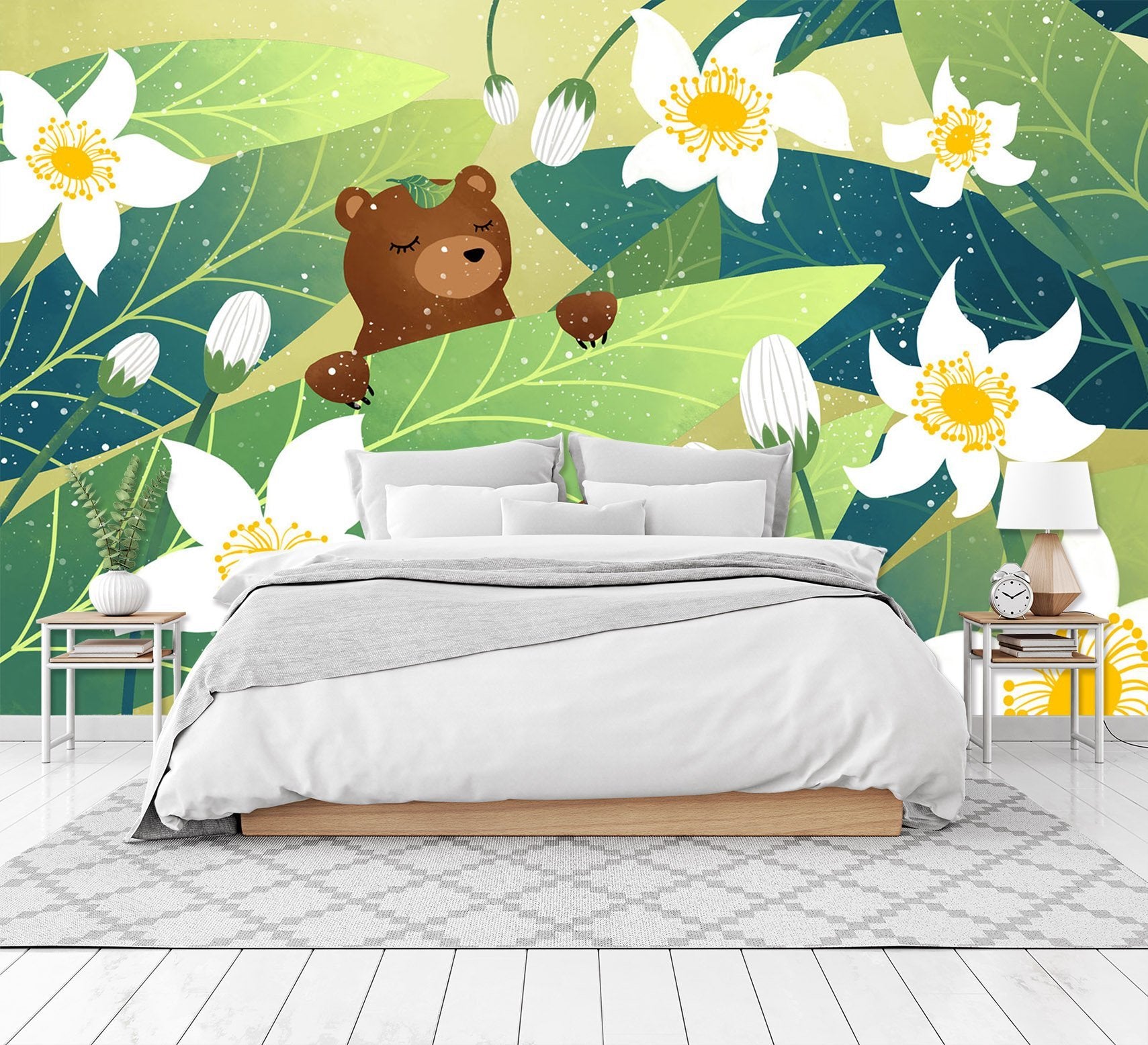 3D Brown Bear Flower 457 Wallpaper AJ Wallpaper 2