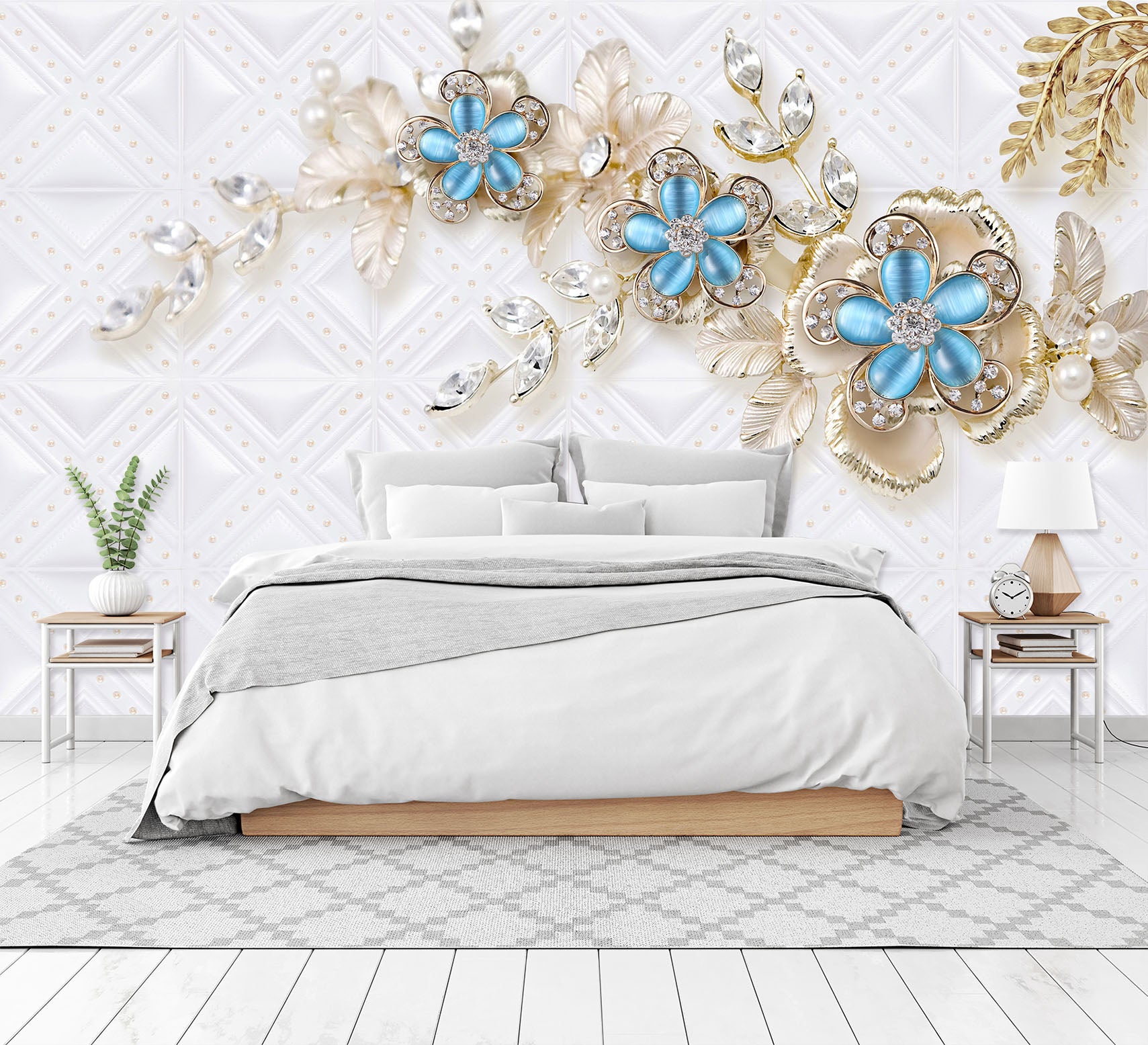 3D Golden Flowers 1452 Wall Murals