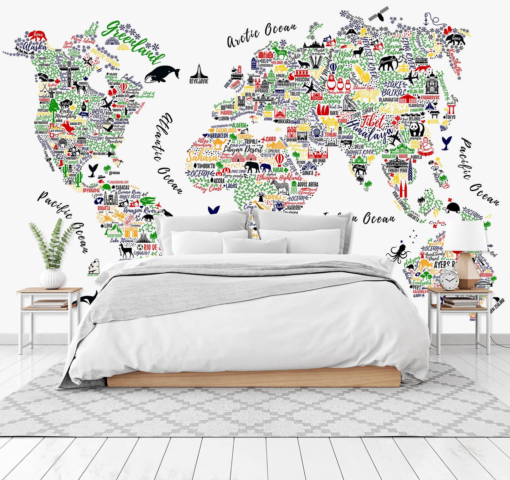 3D Cute Animal 2104 World Map Wall Murals