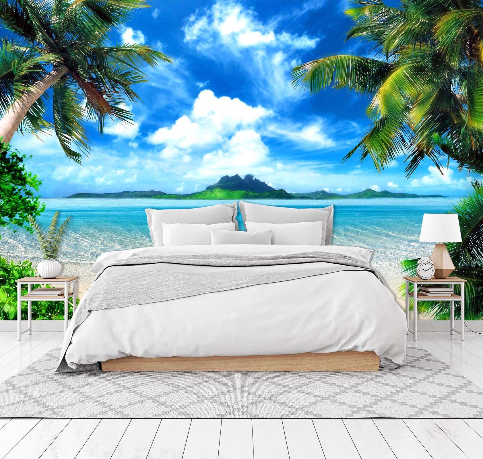 3D Coconut Tree Beach 1704 Wall Murals