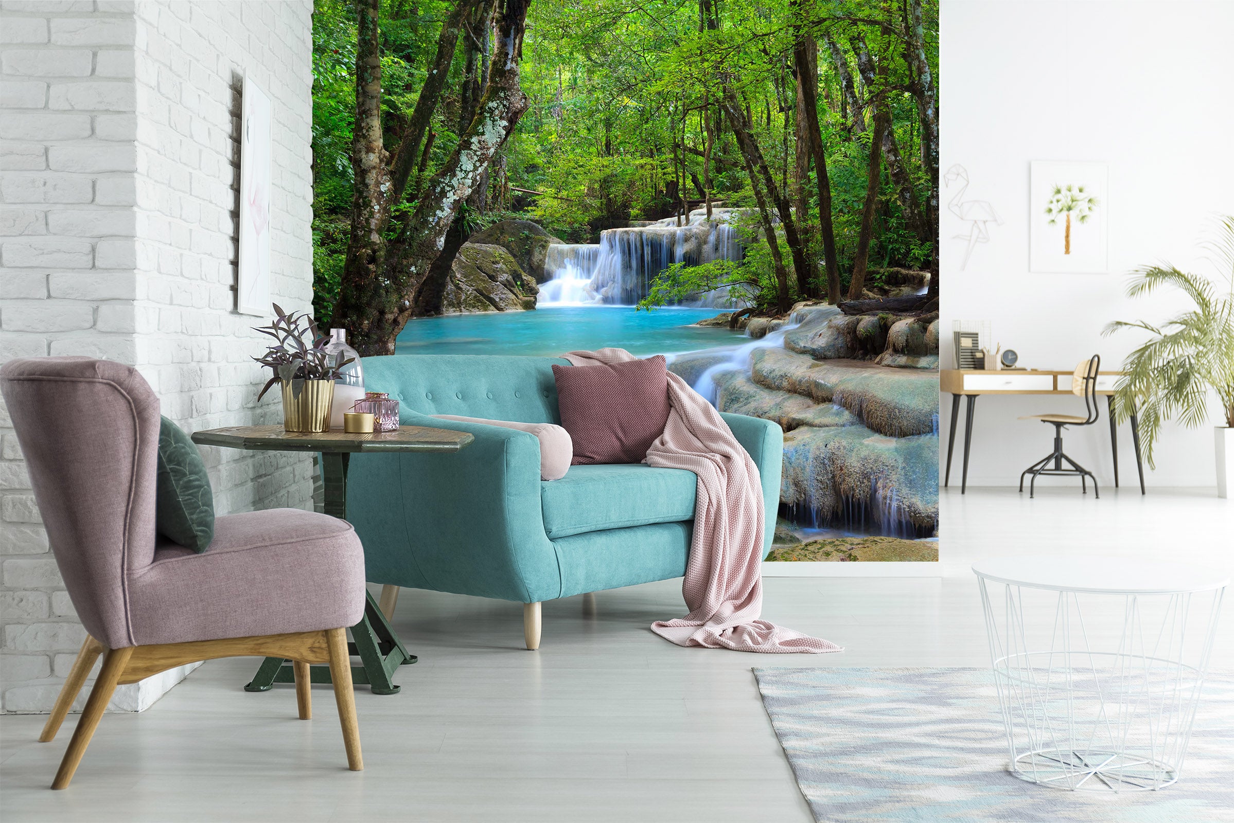 3D Waterfall Woods 1543 Wall Murals