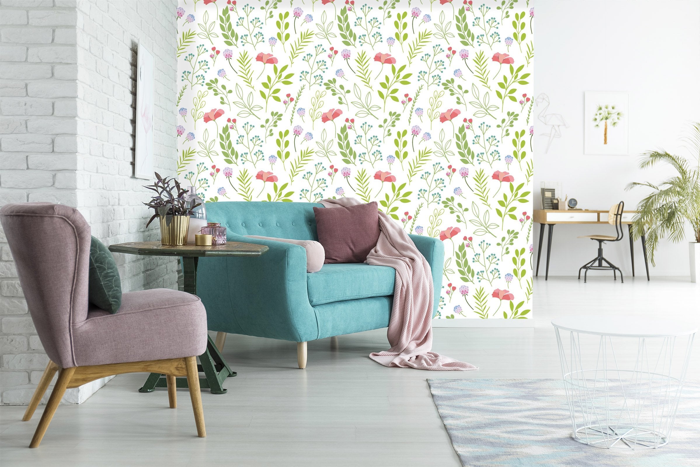 3D Green Grass Safflower 628 Wallpaper AJ Wallpaper