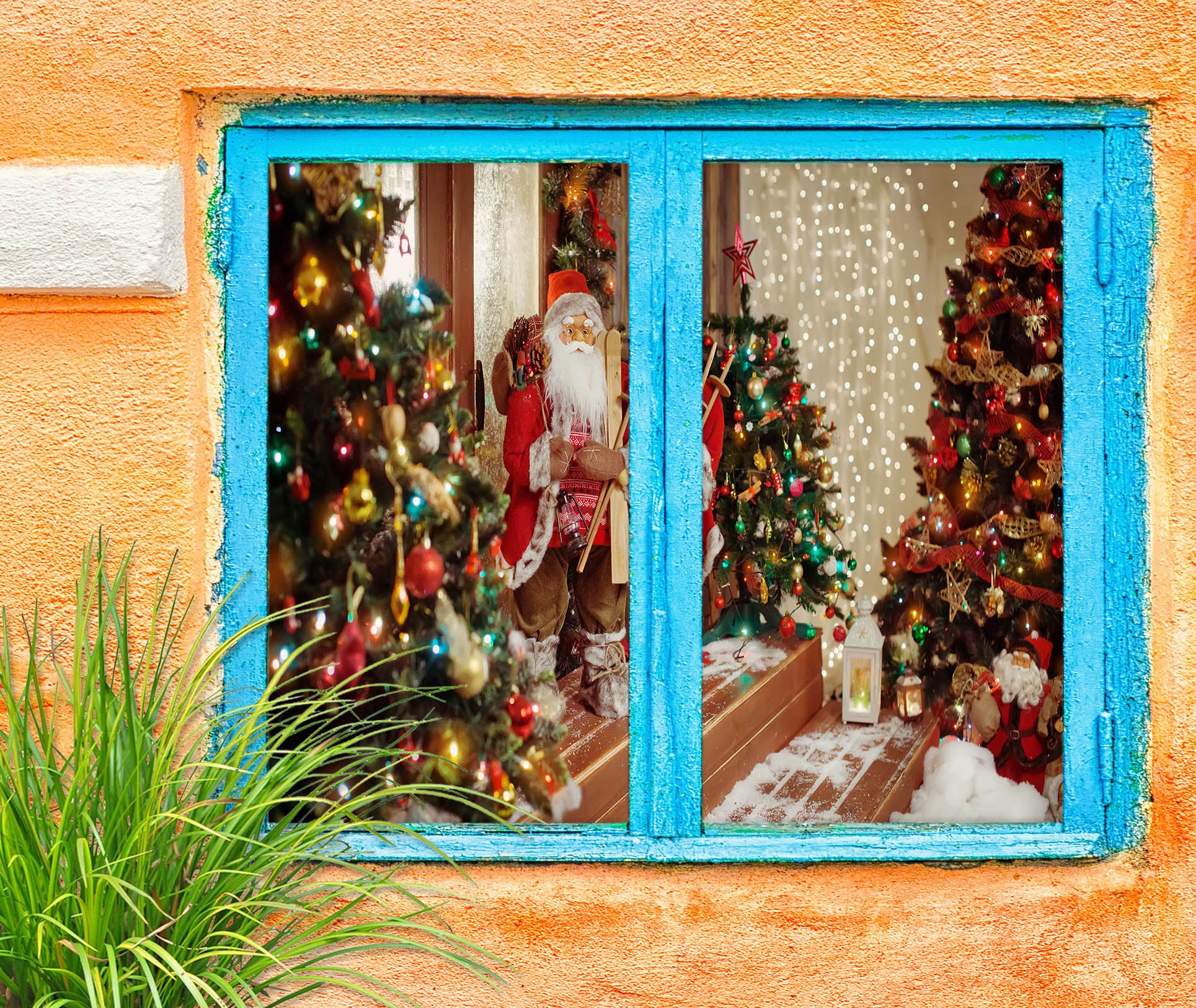 3D Santa Christmas Tree 30048 Christmas Window Film Print Sticker Cling Stained Glass Xmas