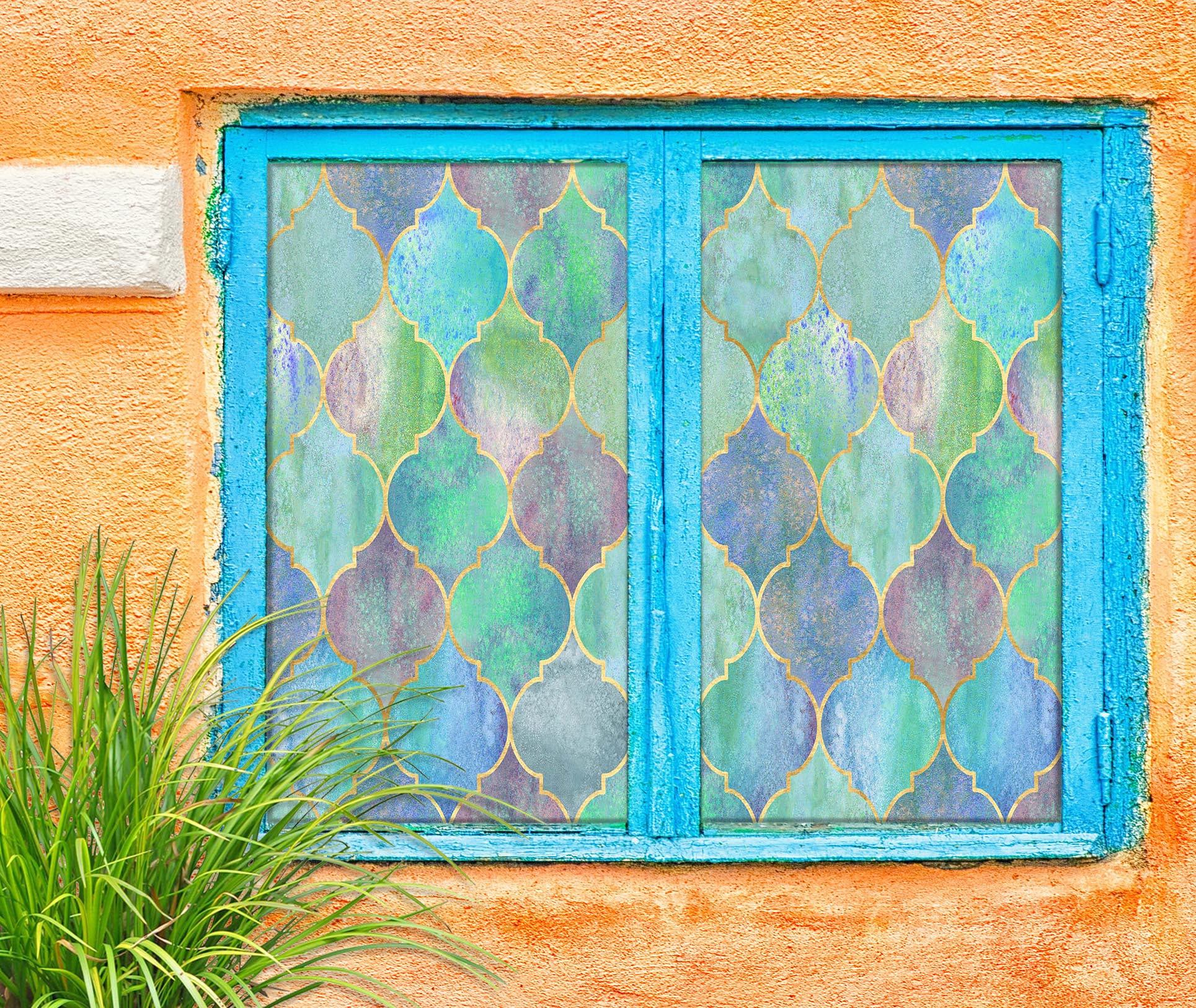 3D Green Pattern 428 Window Film Print Sticker Cling Stained Glass UV Block