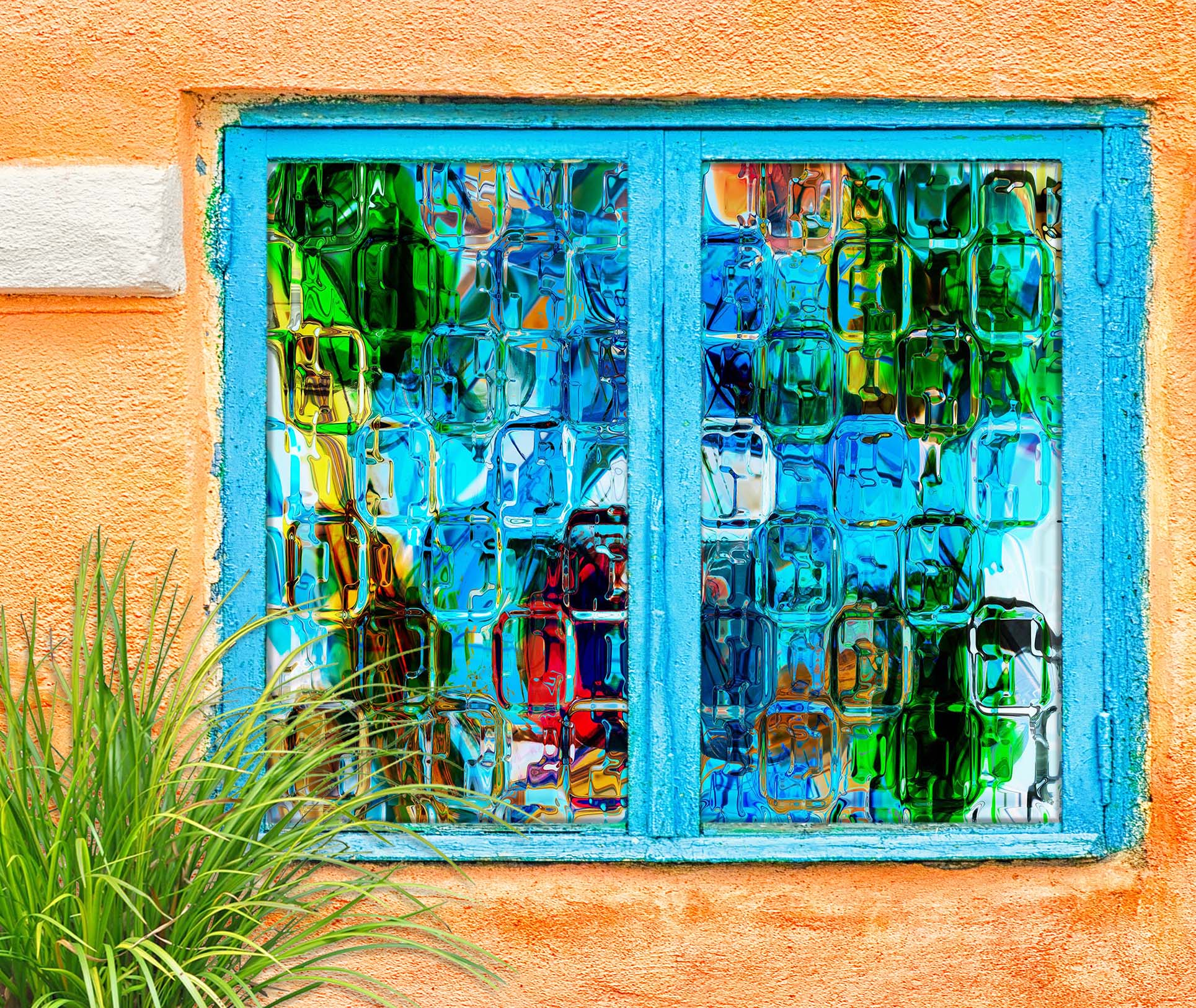 3D Blue Ice Cube 127 Window Film Print Sticker Cling Stained Glass UV Block