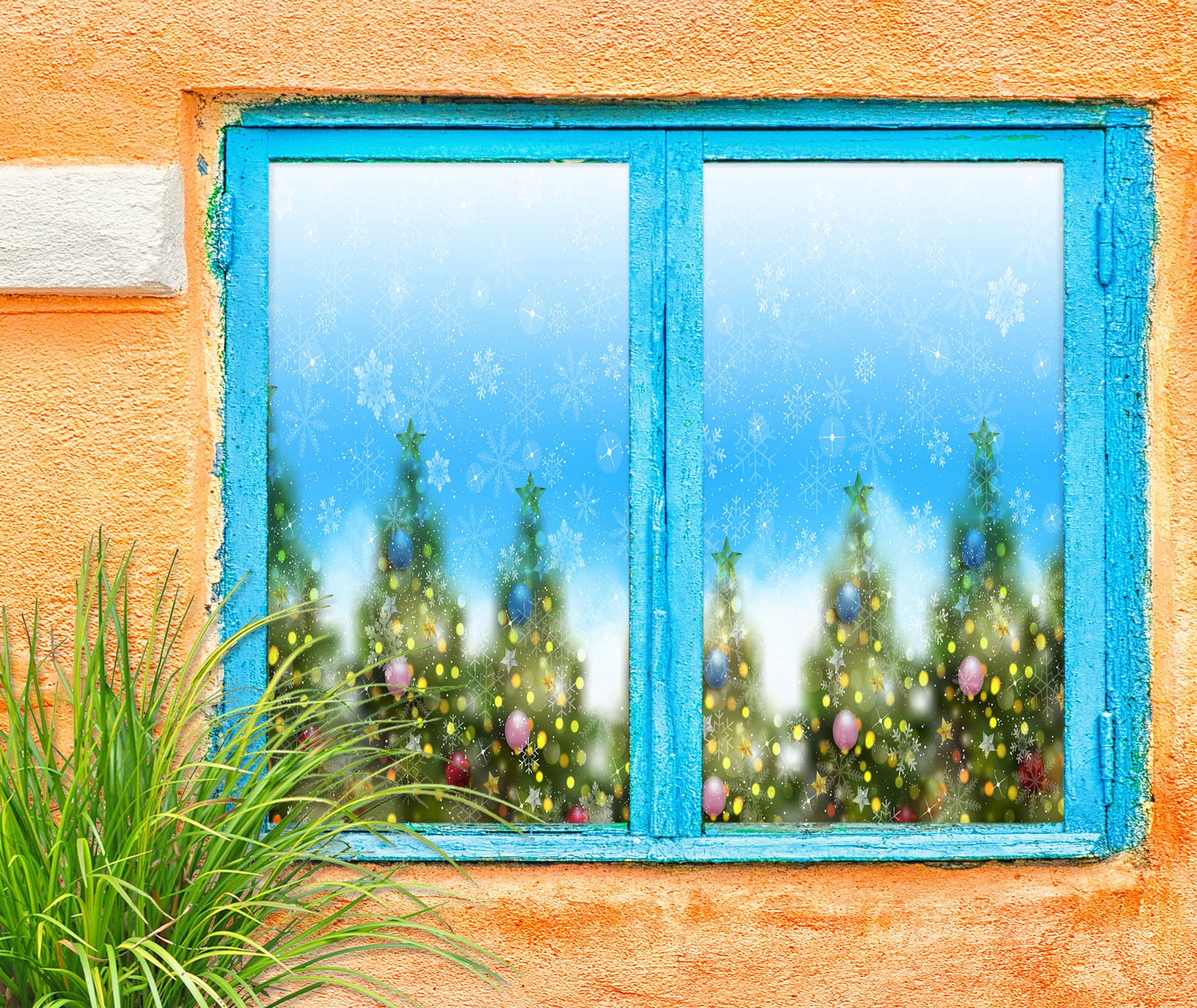 3D Tree 31063 Christmas Window Film Print Sticker Cling Stained Glass Xmas