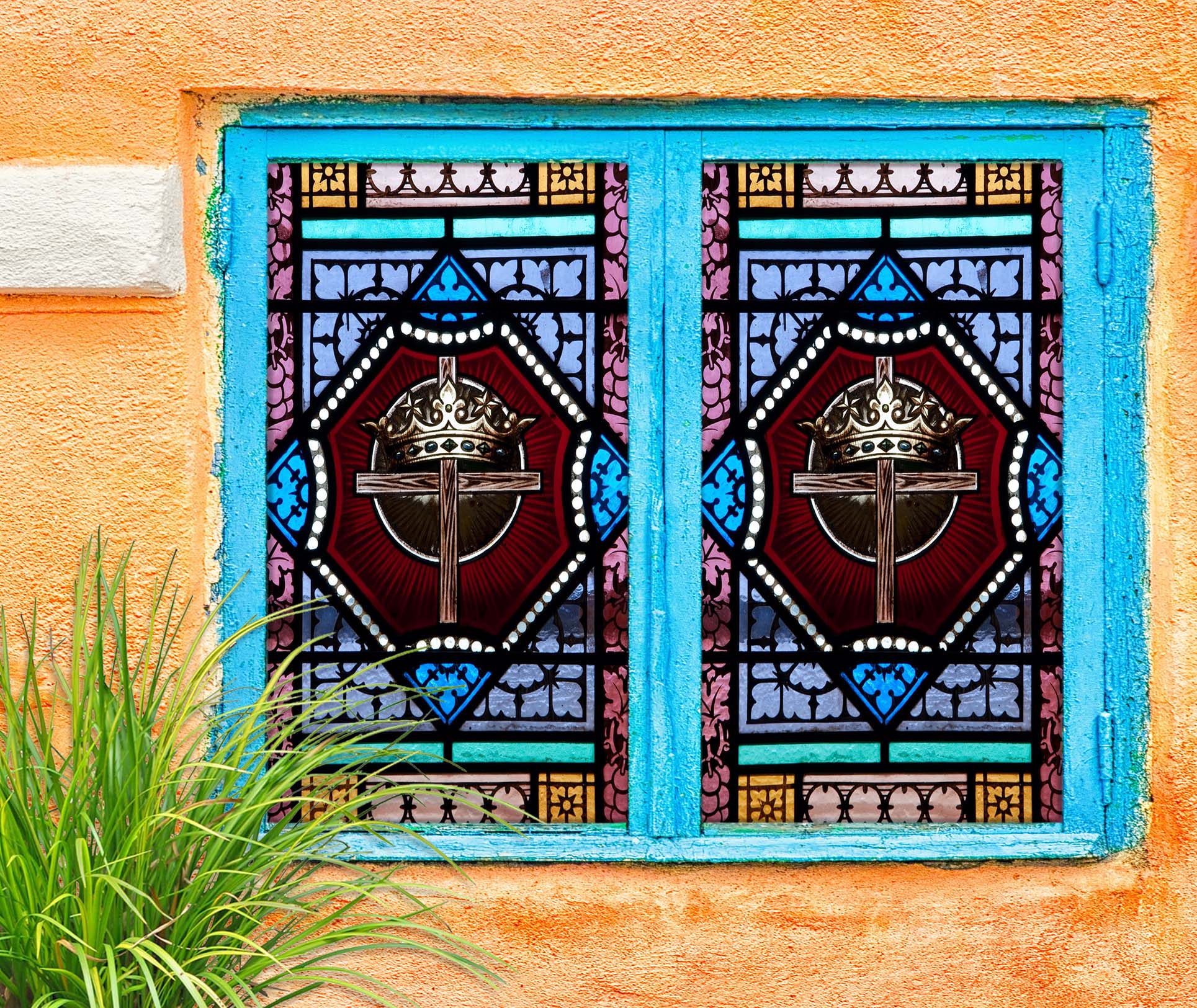3D Crown Cross 110 Window Film Print Sticker Cling Stained Glass UV Block