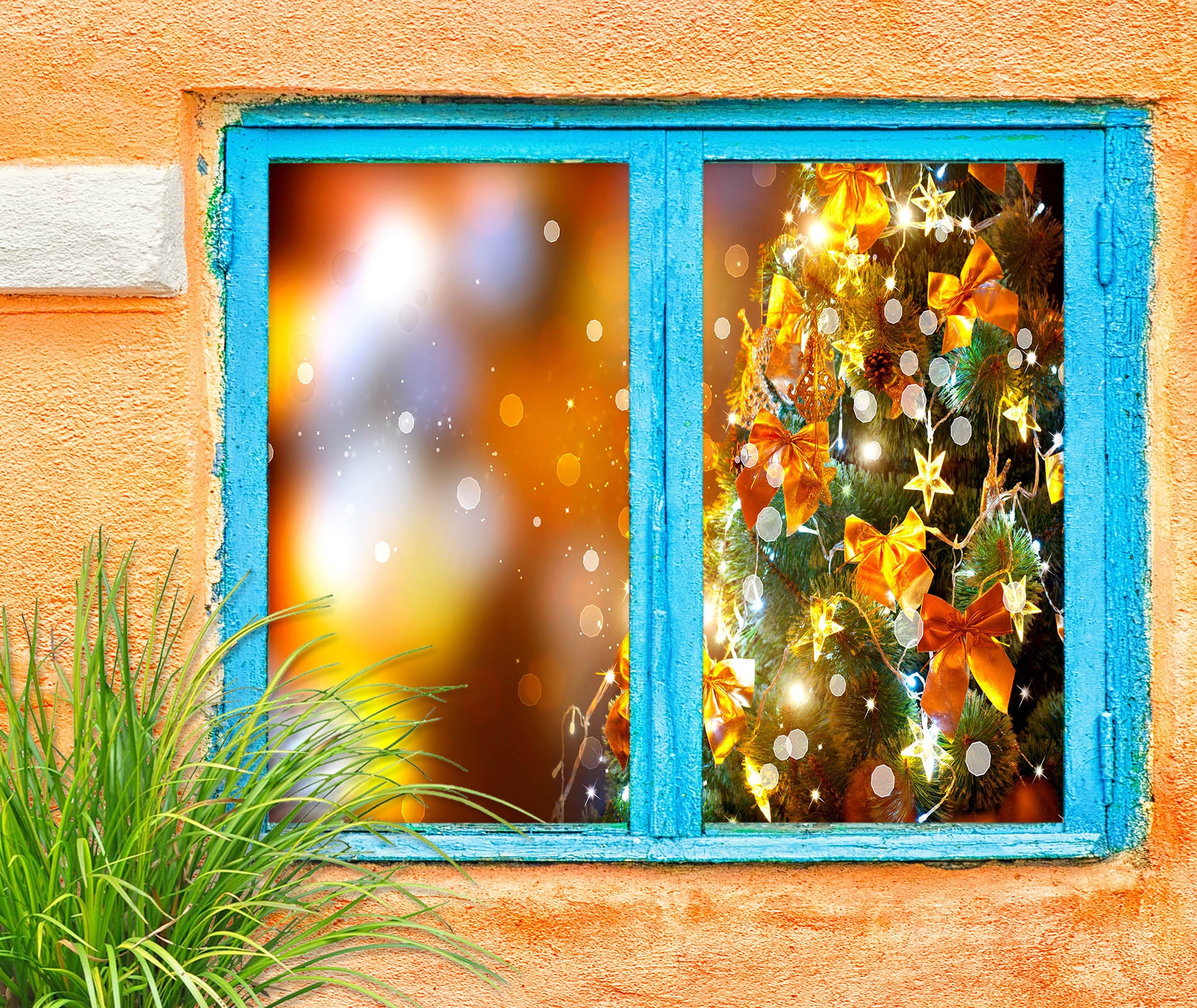 3D Bow Star Pendant 30016 Christmas Window Film Print Sticker Cling Stained Glass Xmas