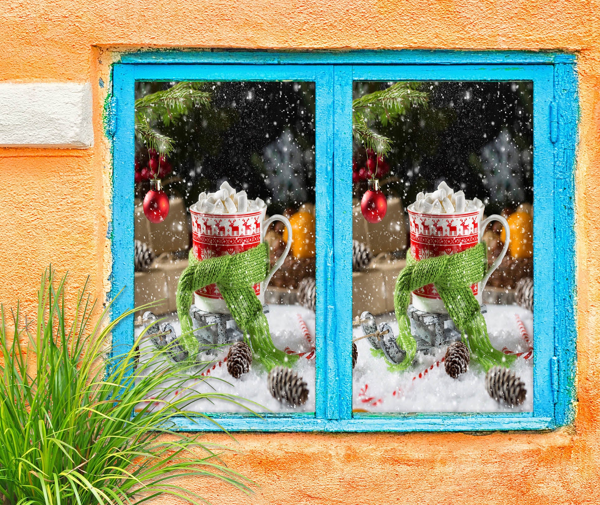 3D Cup 31075 Christmas Window Film Print Sticker Cling Stained Glass Xmas