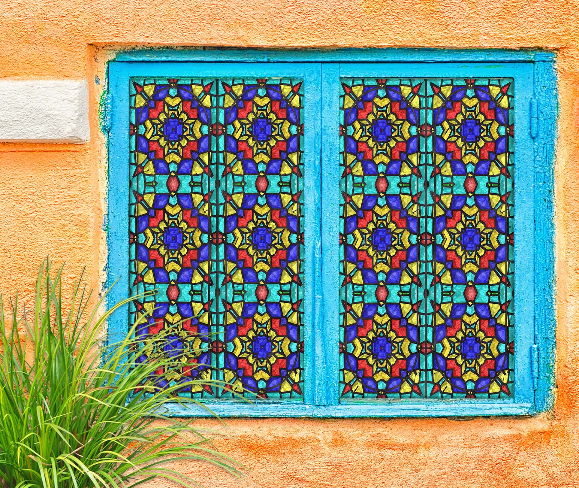 3D Lace Blue 118 Window Film Print Sticker Cling Stained Glass UV Block