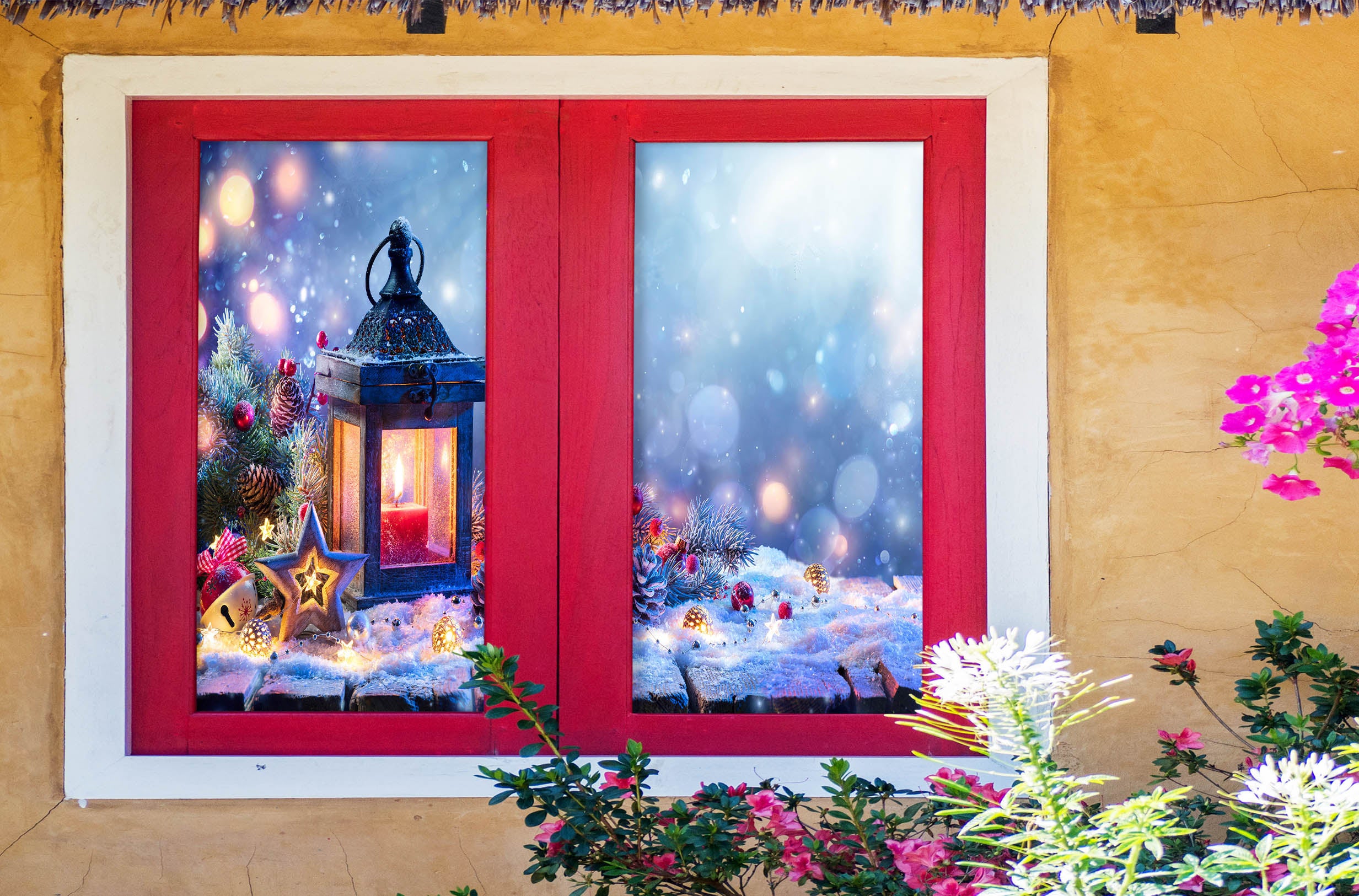 3D Candle Snow 31095 Christmas Window Film Print Sticker Cling Stained Glass Xmas