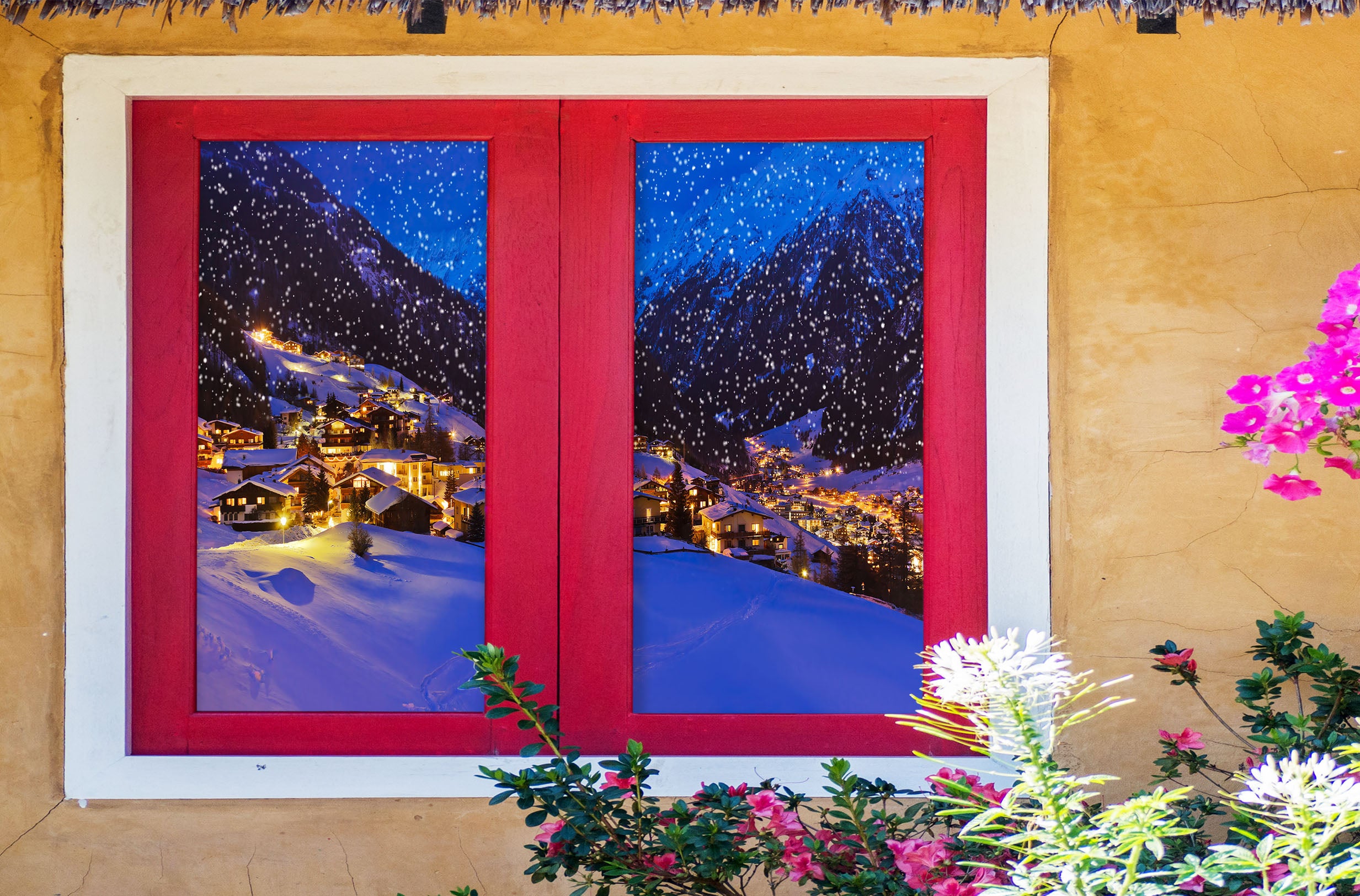 3D Snow House 31067 Christmas Window Film Print Sticker Cling Stained Glass Xmas