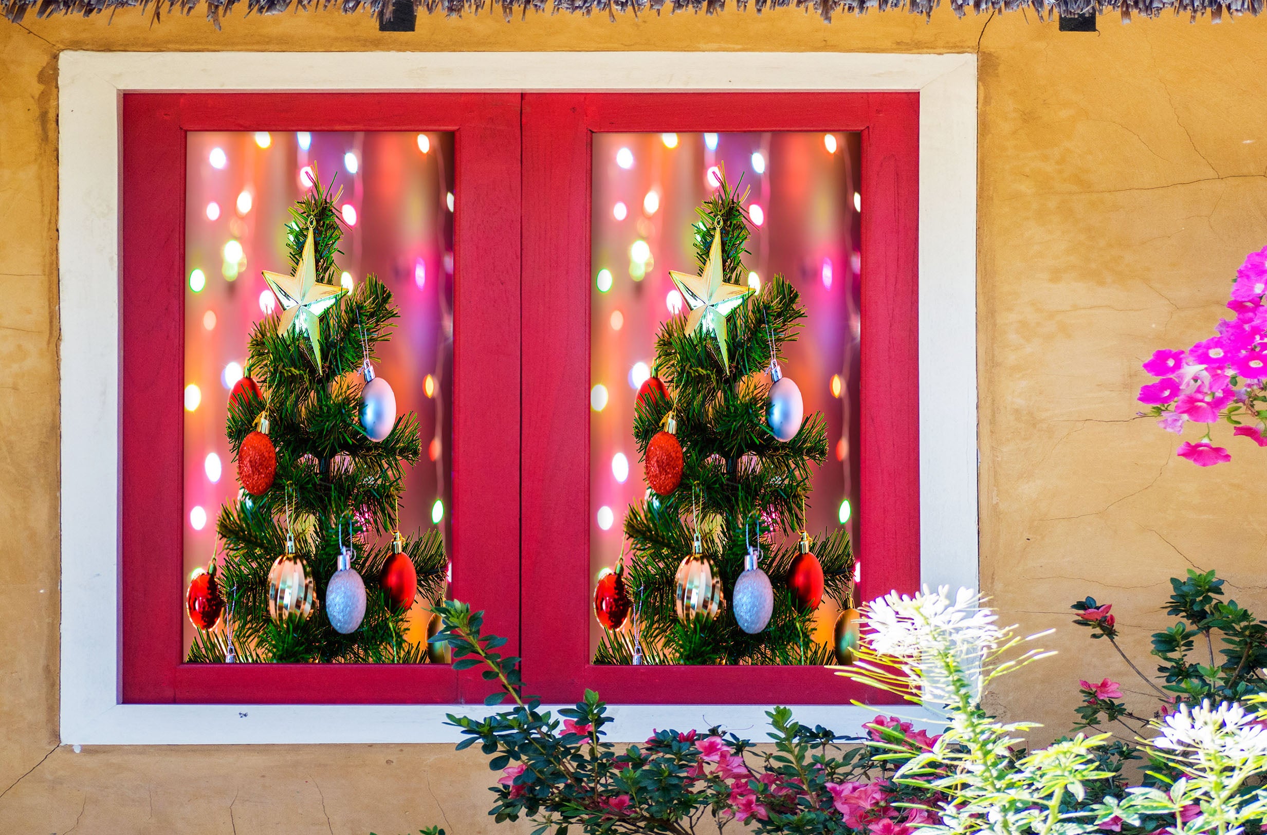 3D Tree Colored Balls 31082 Christmas Window Film Print Sticker Cling Stained Glass Xmas