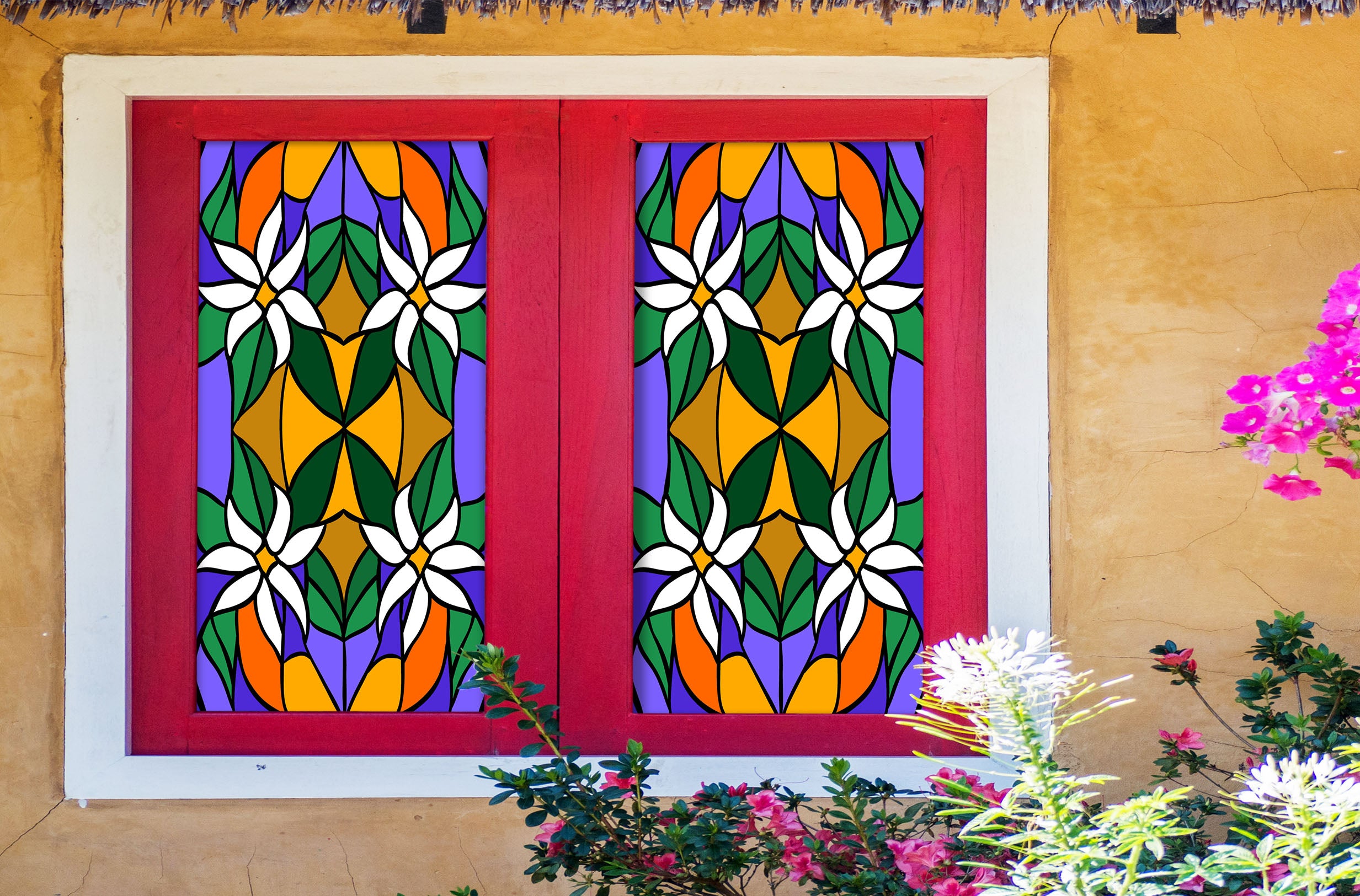 3D White Flower 126 Window Film Print Sticker Cling Stained Glass UV Block