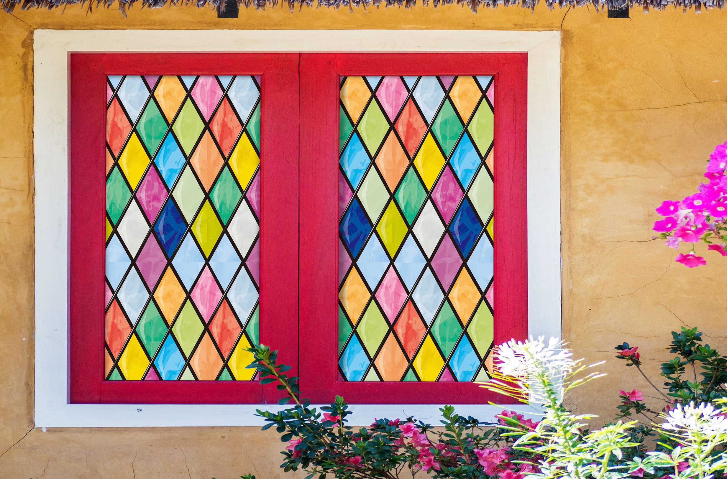 3D Color Graphics 309 Window Film Print Sticker Cling Stained Glass UV Block