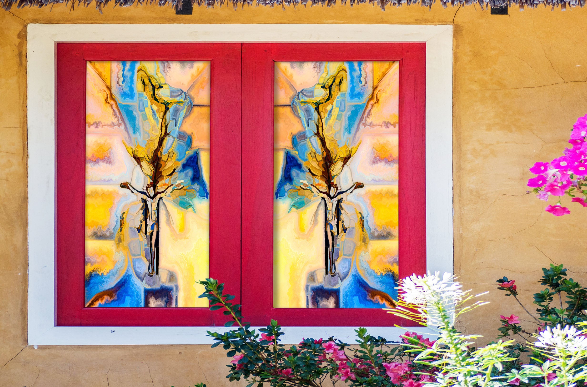 3D Abstract Yellow 249 Window Film Print Sticker Cling Stained Glass UV Block