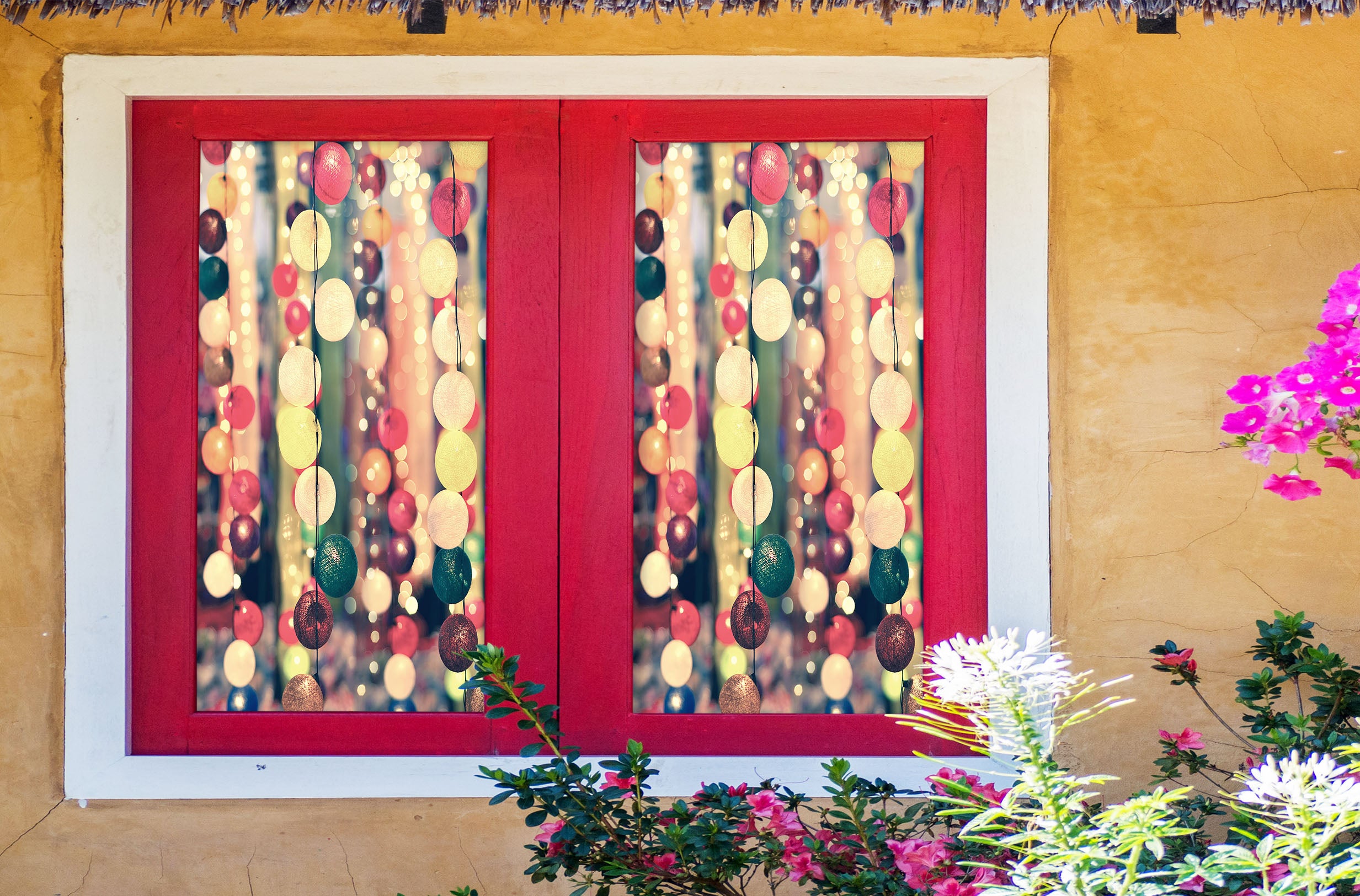 3D Colorful Ball String Lights 31018 Christmas Window Film Print Sticker Cling Stained Glass Xmas