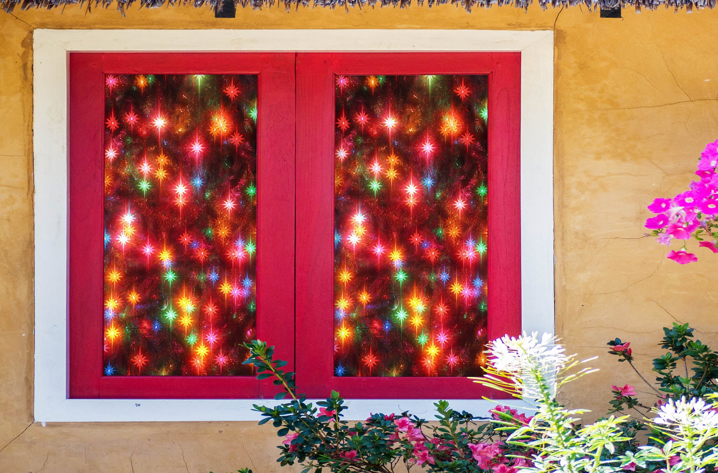 3D Colorful Starlight 31003 Christmas Window Film Print Sticker Cling Stained Glass Xmas