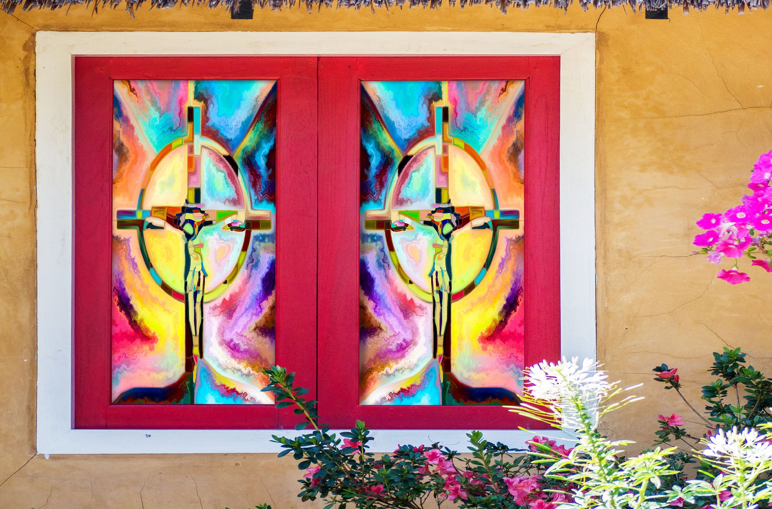 3D Golden Christianity 248 Window Film Print Sticker Cling Stained Glass UV Block