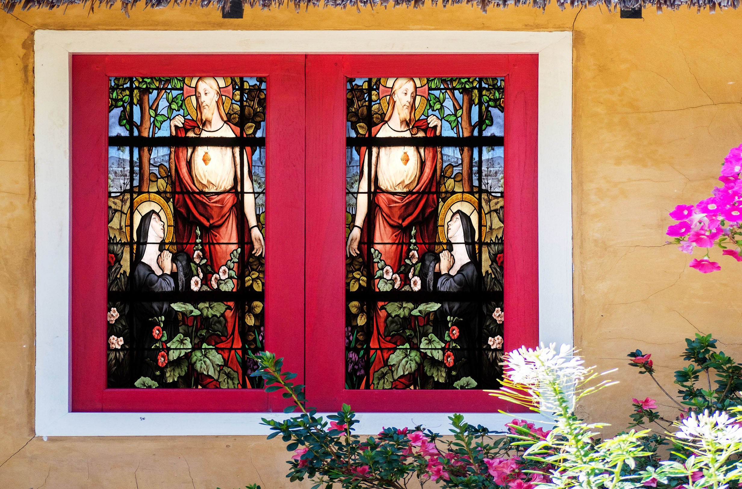 3D Nun Praying 207 Window Film Print Sticker Cling Stained Glass UV Block