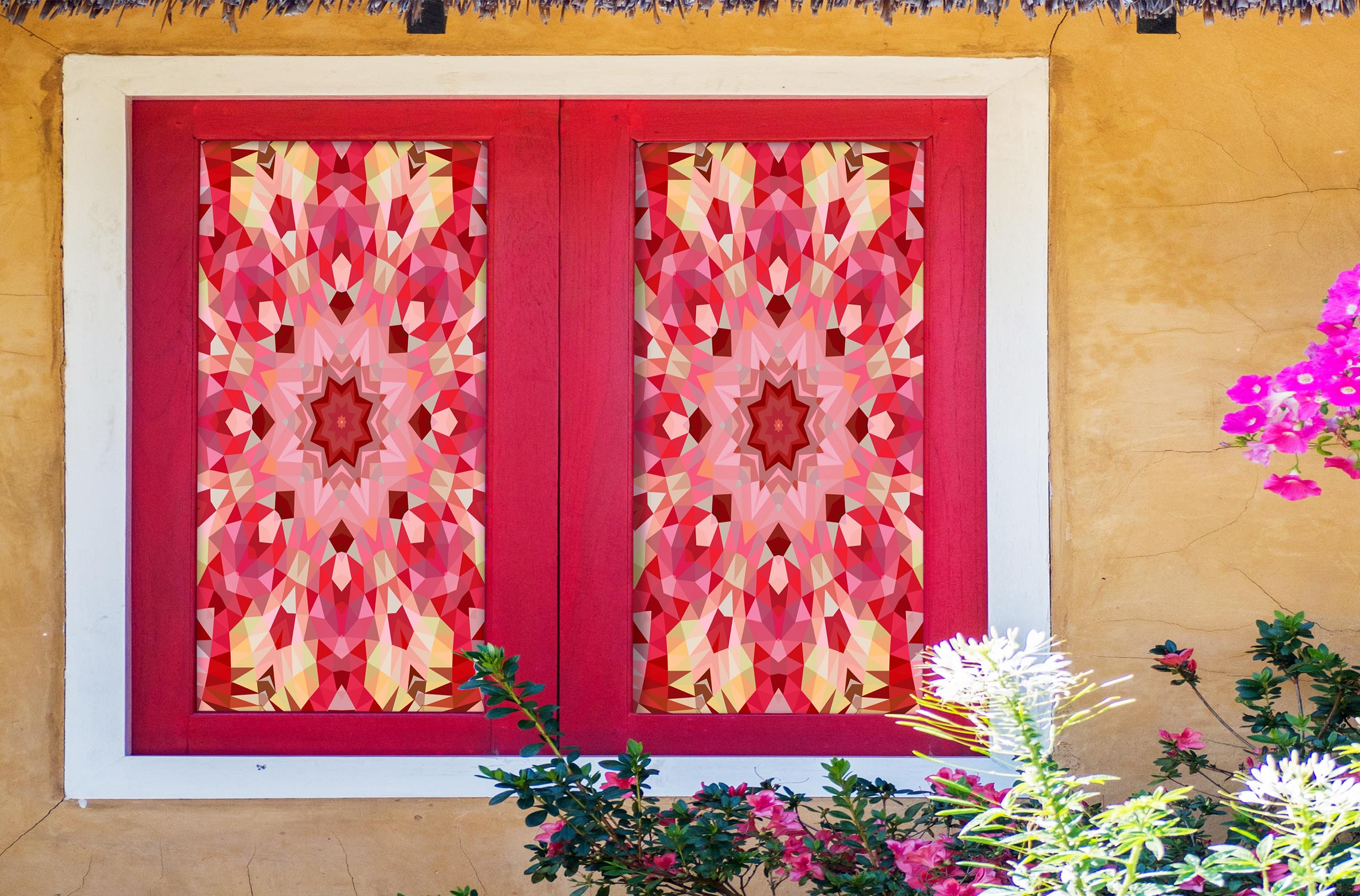 3D Flower Pattern 415 Window Film Print Sticker Cling Stained Glass UV Block