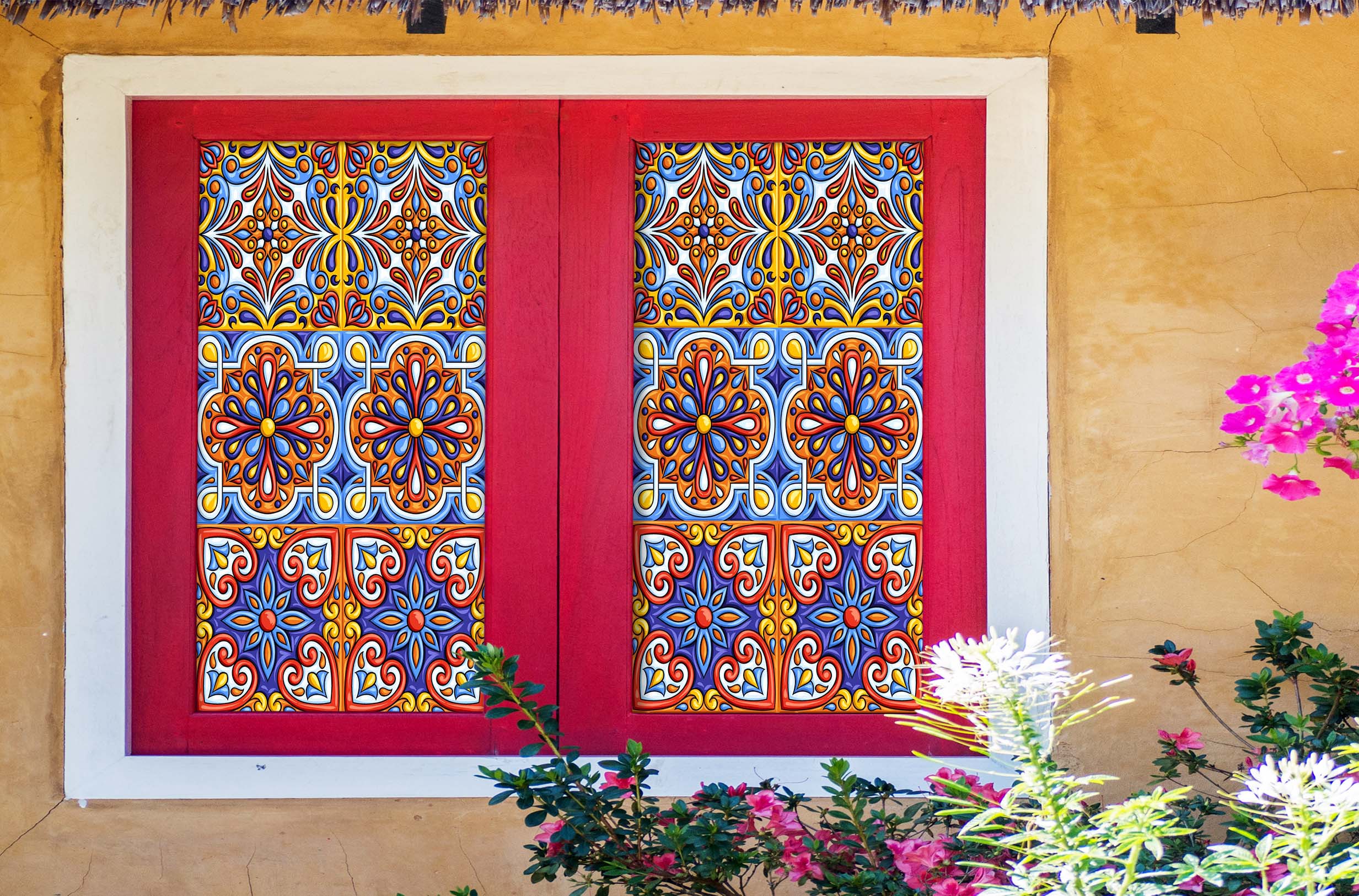 3D Embroidery Pattern 098 Window Film Print Sticker Cling Stained Glass UV Block