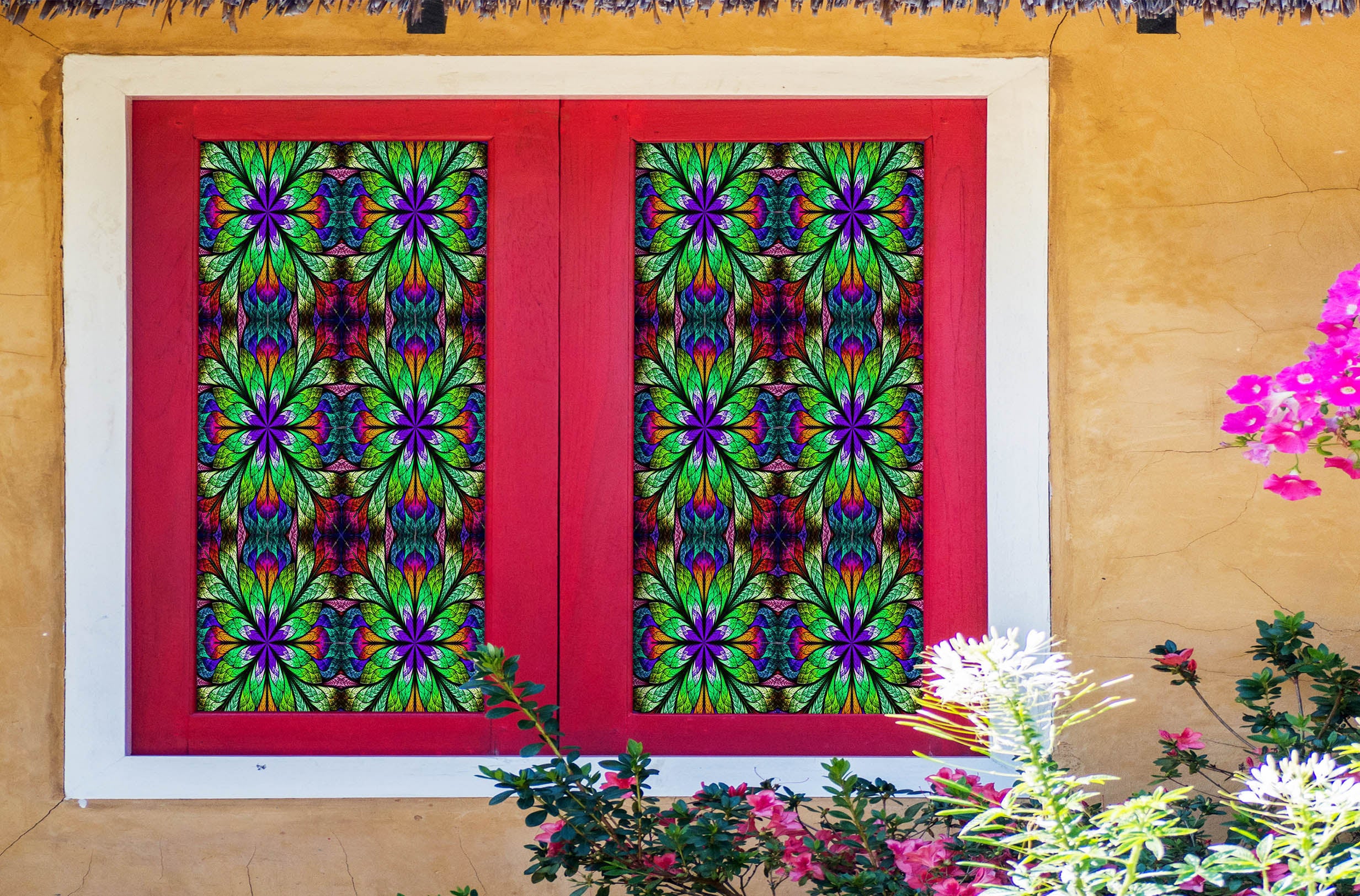 3D Green Blooming Flower 282 Window Film Print Sticker Cling Stained Glass UV Block