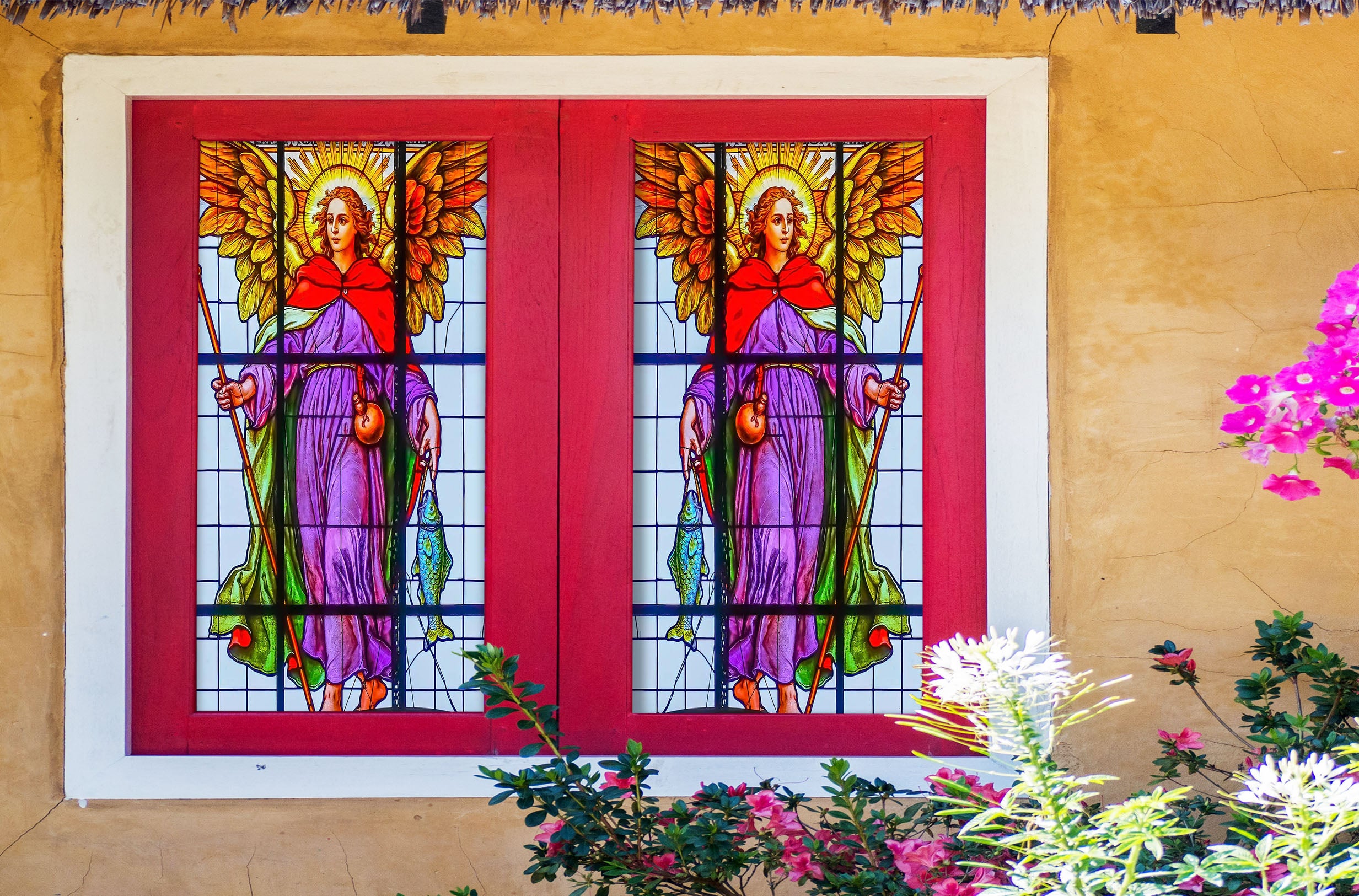 3D Golden Wings Angel 245 Window Film Print Sticker Cling Stained Glass UV Block