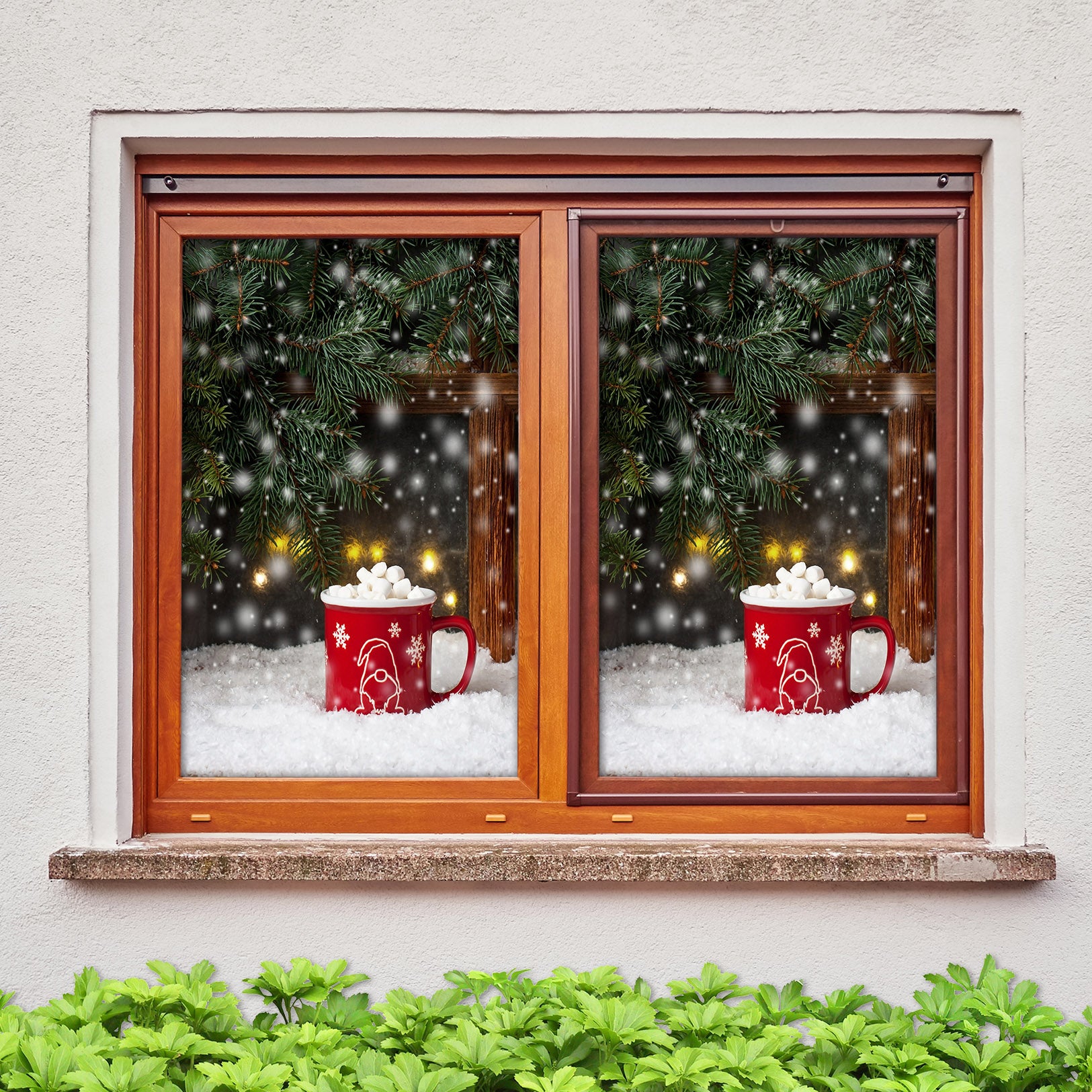 3D Snow Water Cup 31093 Christmas Window Film Print Sticker Cling Stained Glass Xmas