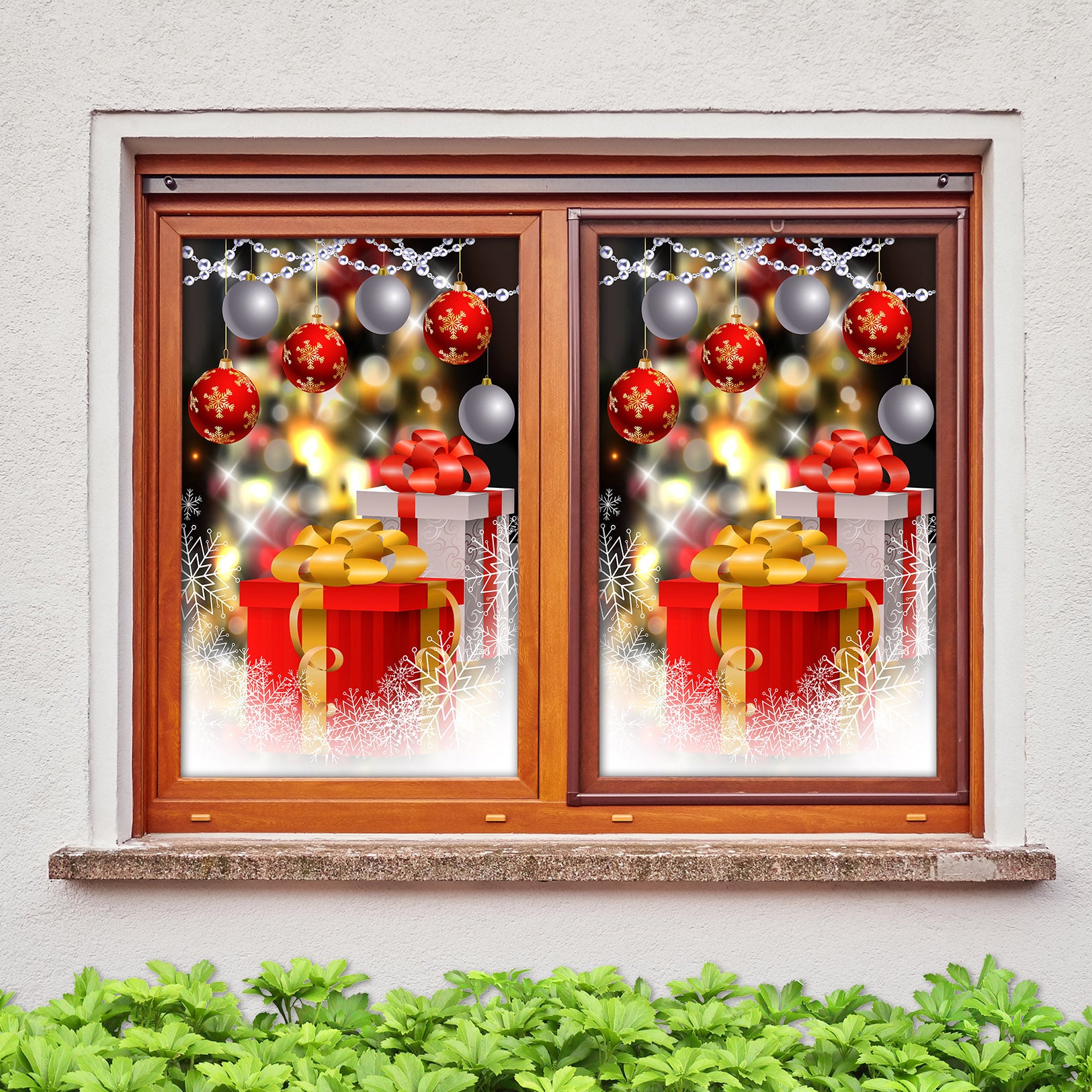 3D Gift 30037 Christmas Window Film Print Sticker Cling Stained Glass Xmas