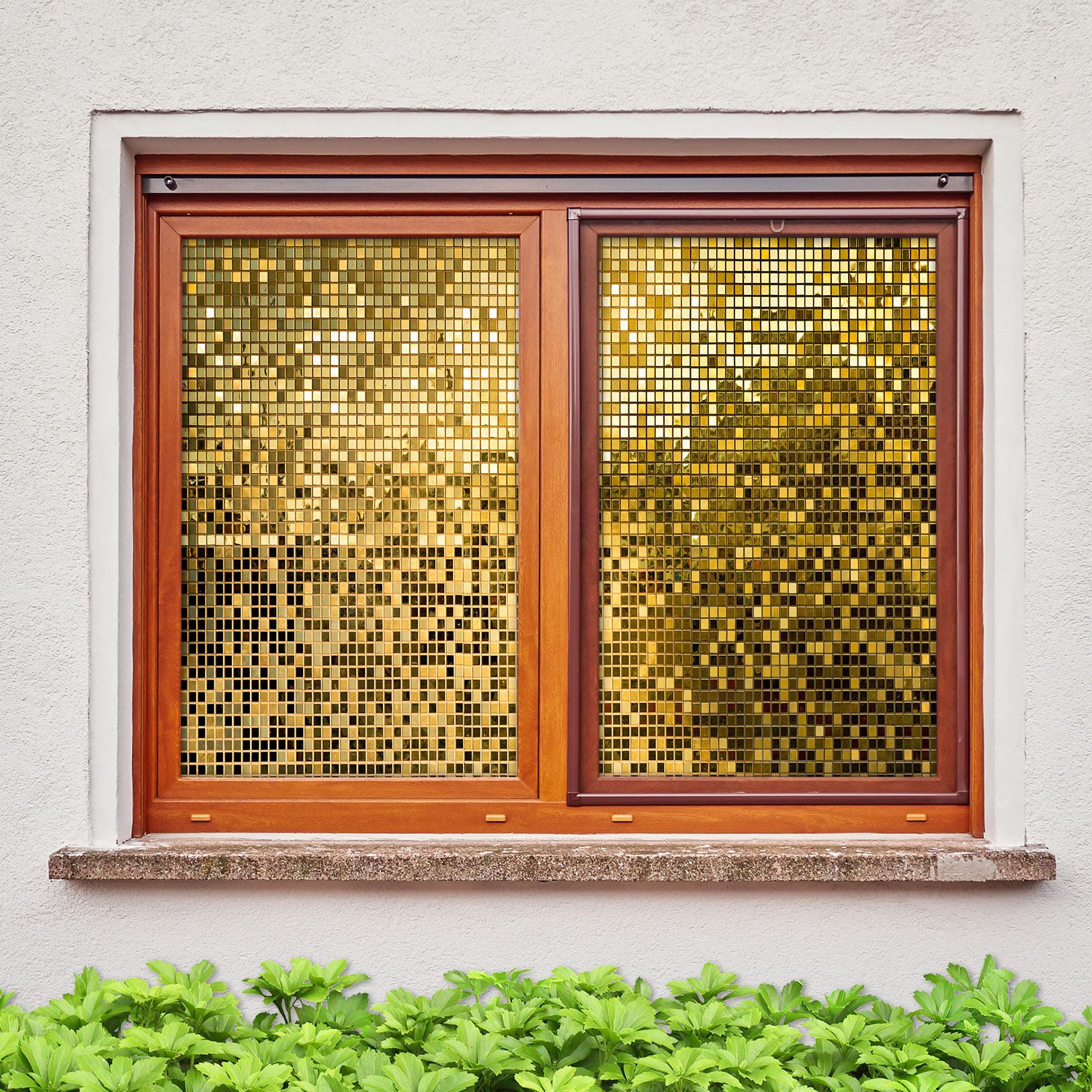 3D Golden Square 195 Window Film Print Sticker Cling Stained Glass UV Block