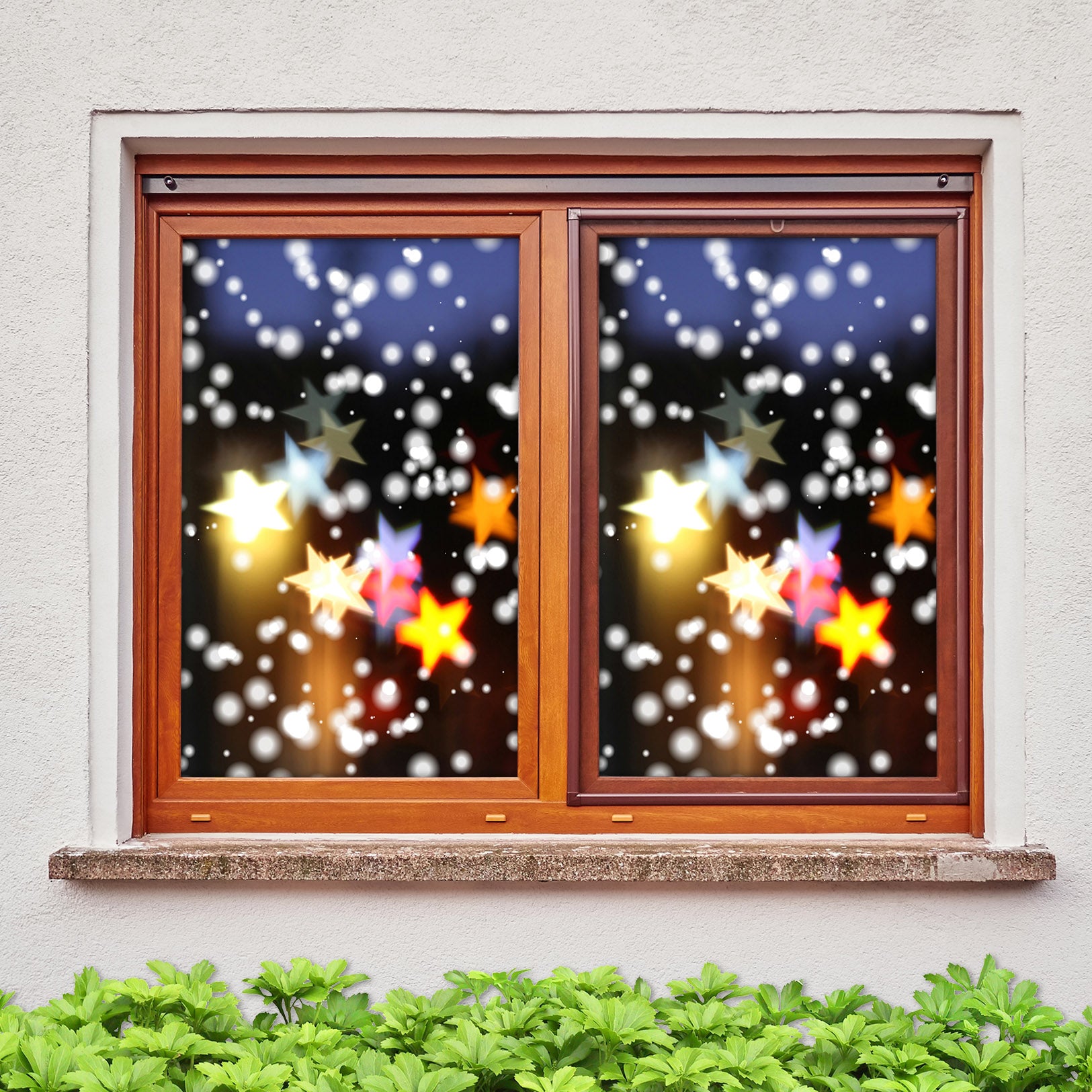 3D Pentagram Lights 31002 Christmas Window Film Print Sticker Cling Stained Glass Xmas