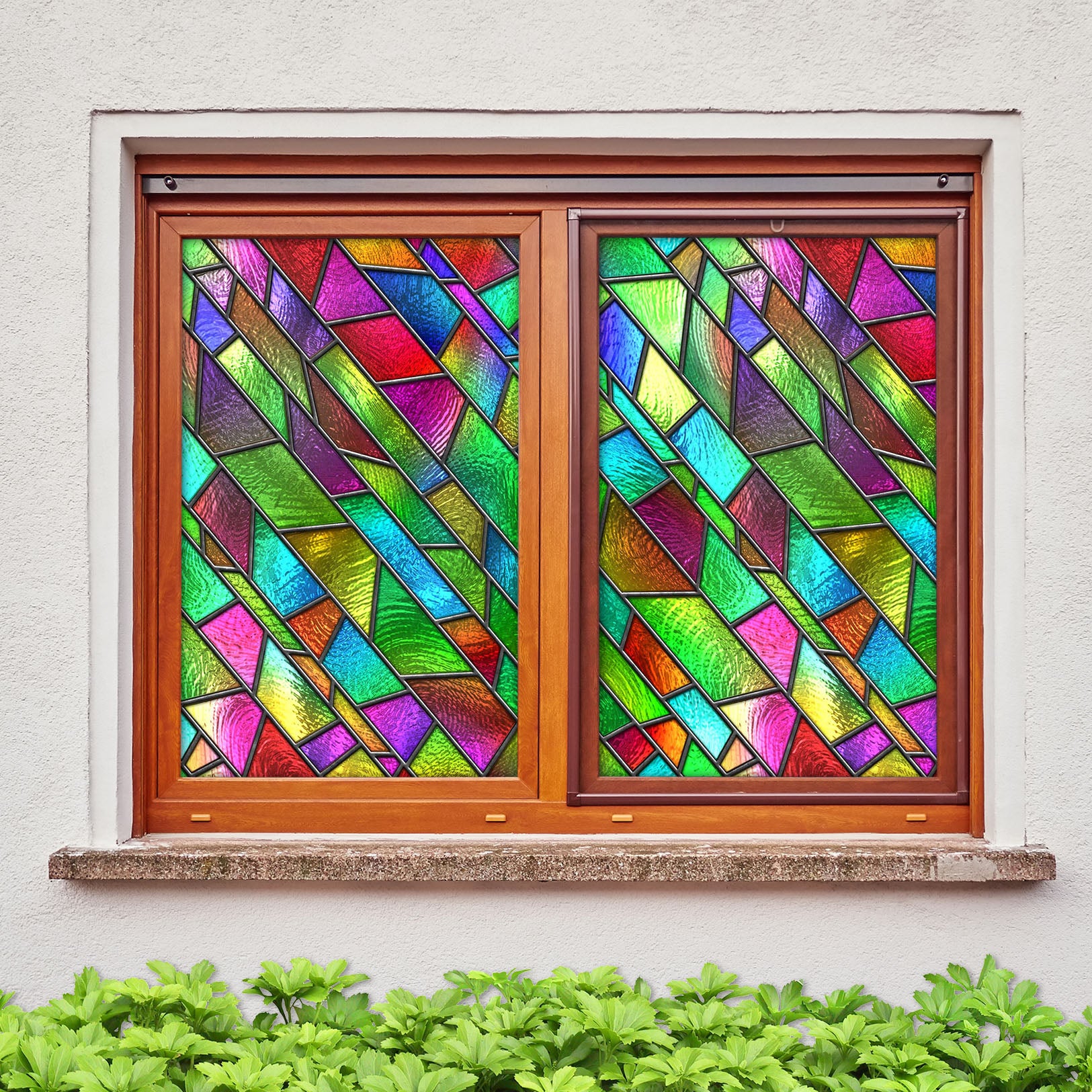 3D Green Square 226 Window Film Print Sticker Cling Stained Glass UV Block