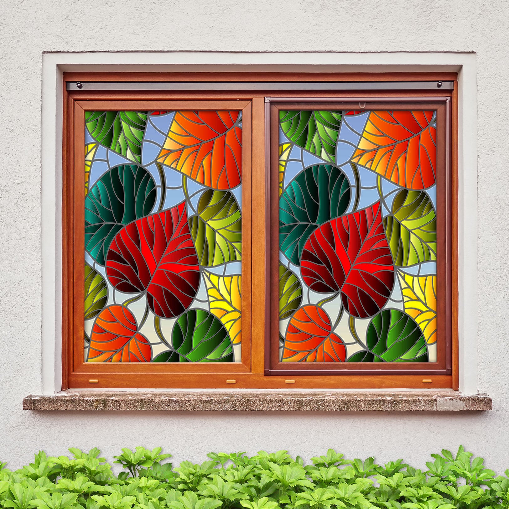 3D Colored Leaves 425 Window Film Print Sticker Cling Stained Glass UV Block