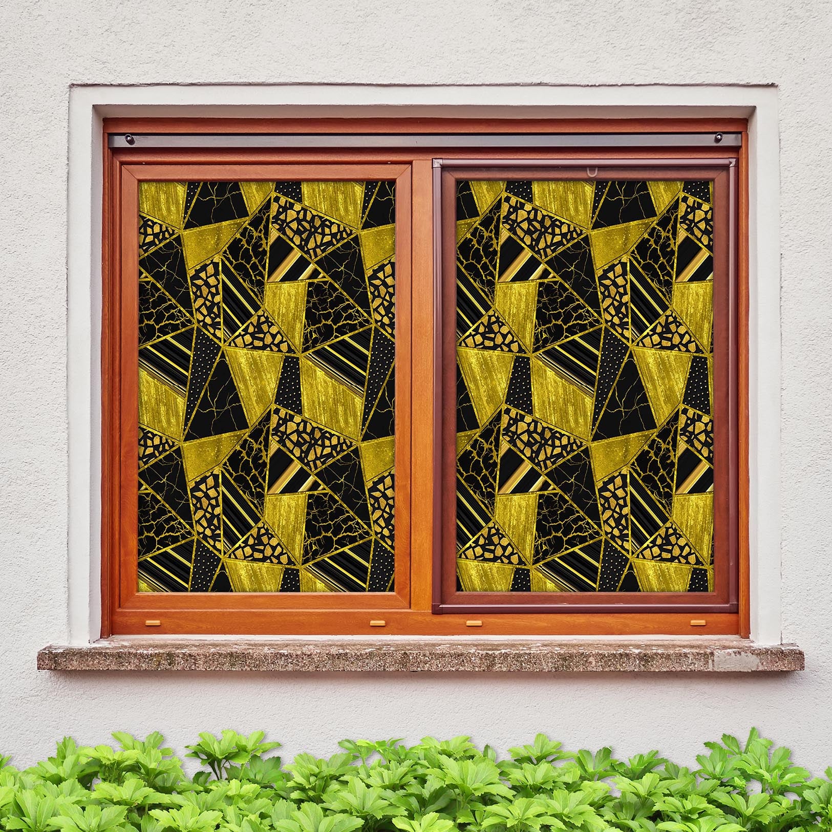 3D Golden Triangle 121 Window Film Print Sticker Cling Stained Glass UV Block