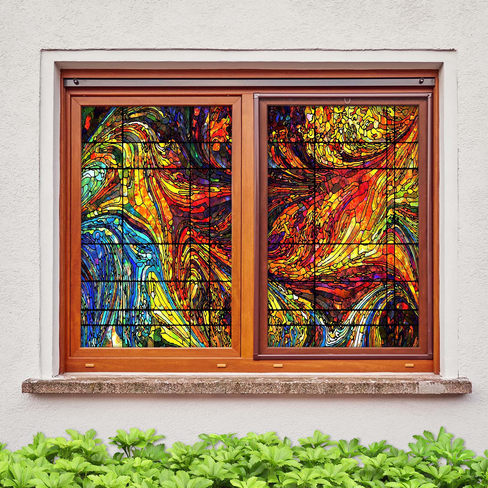 3D Curved Abstract 036 Window Film Print Sticker Cling Stained Glass UV Block