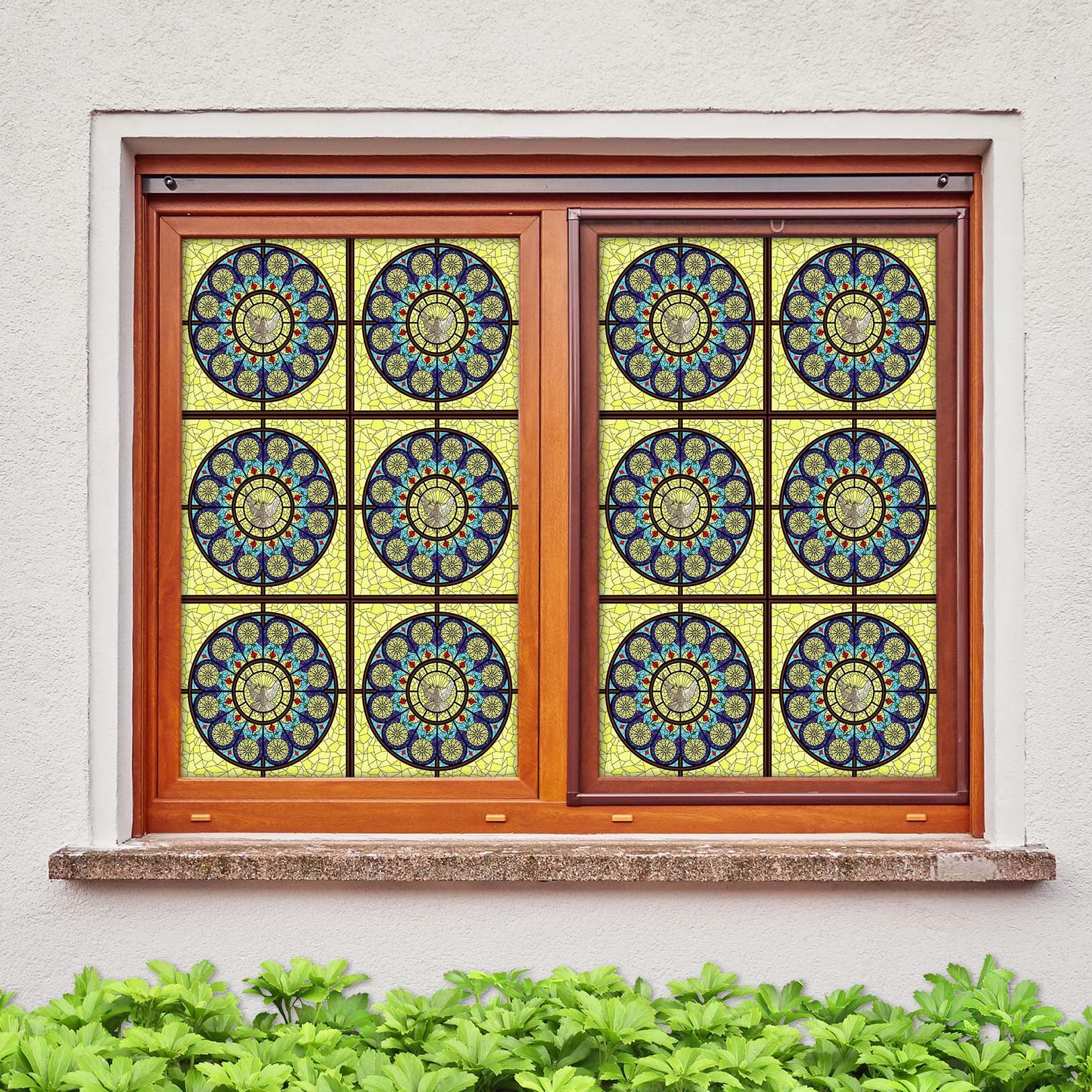 3D Green Round Flower 026 Window Film Print Sticker Cling Stained Glass UV Block