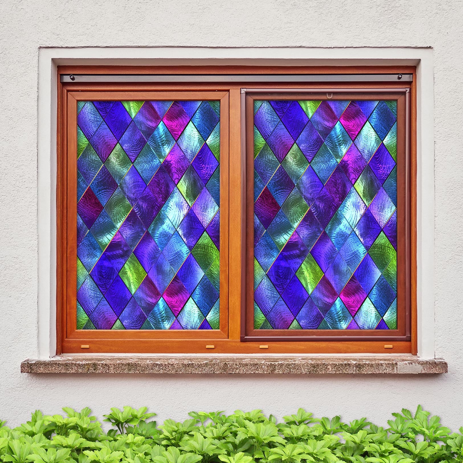 3D Blue Diamond 193 Window Film Print Sticker Cling Stained Glass UV Block