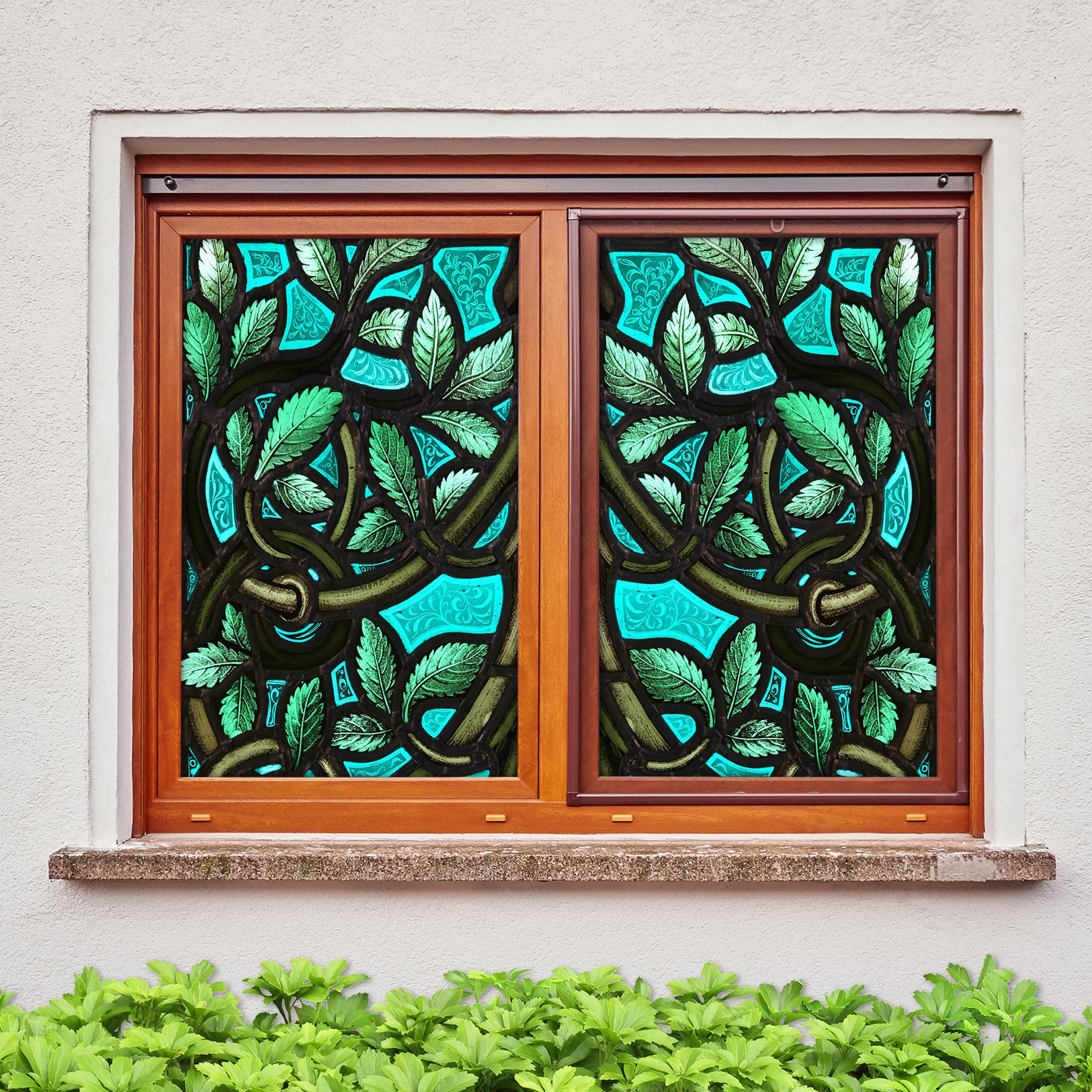 3D Green Leaves 265 Window Film Print Sticker Cling Stained Glass UV Block