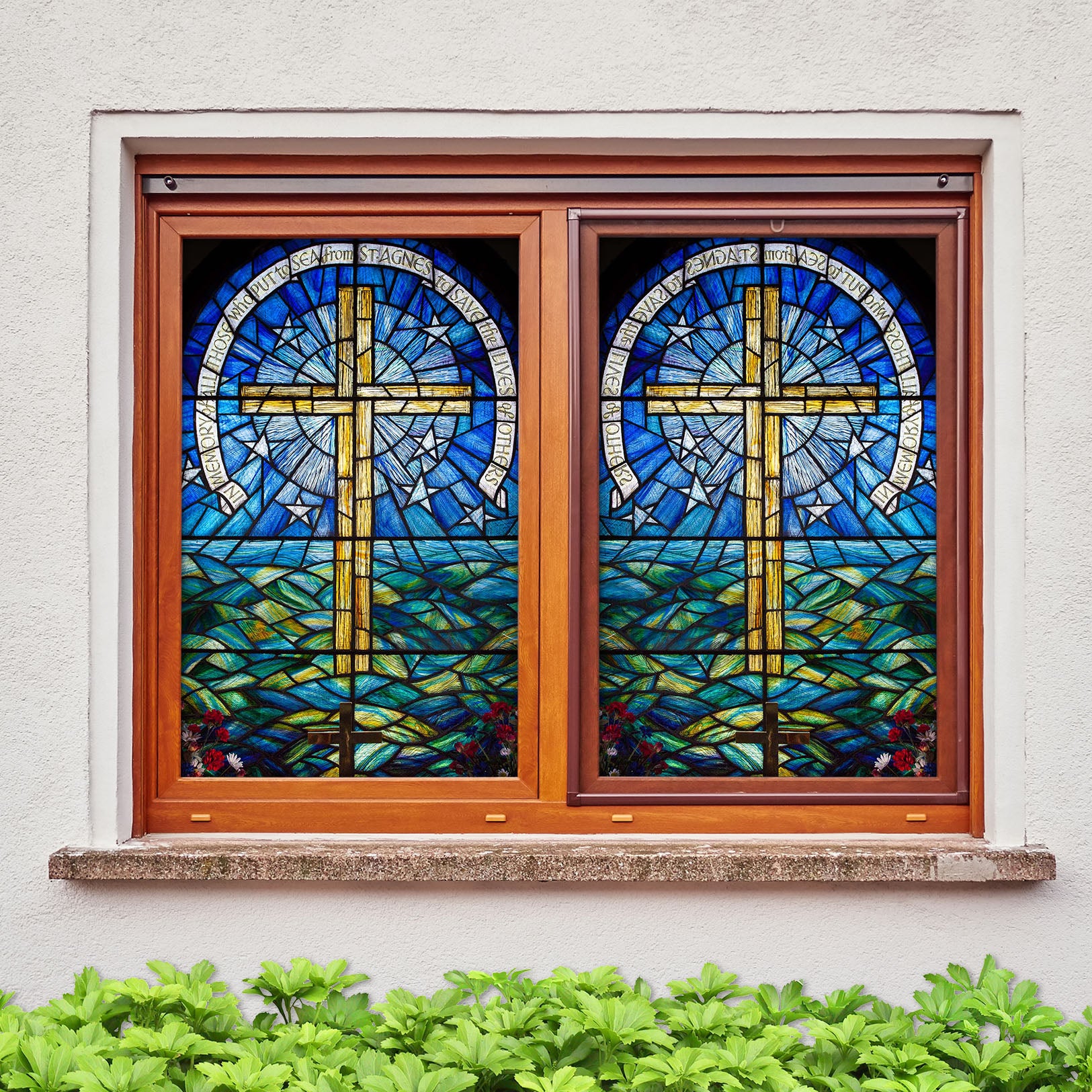 3D Christian Cross 151 Window Film Print Sticker Cling Stained Glass UV Block