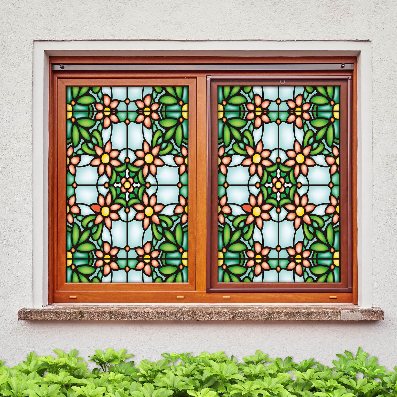 3D Green Flower 188 Window Film Print Sticker Cling Stained Glass UV Block